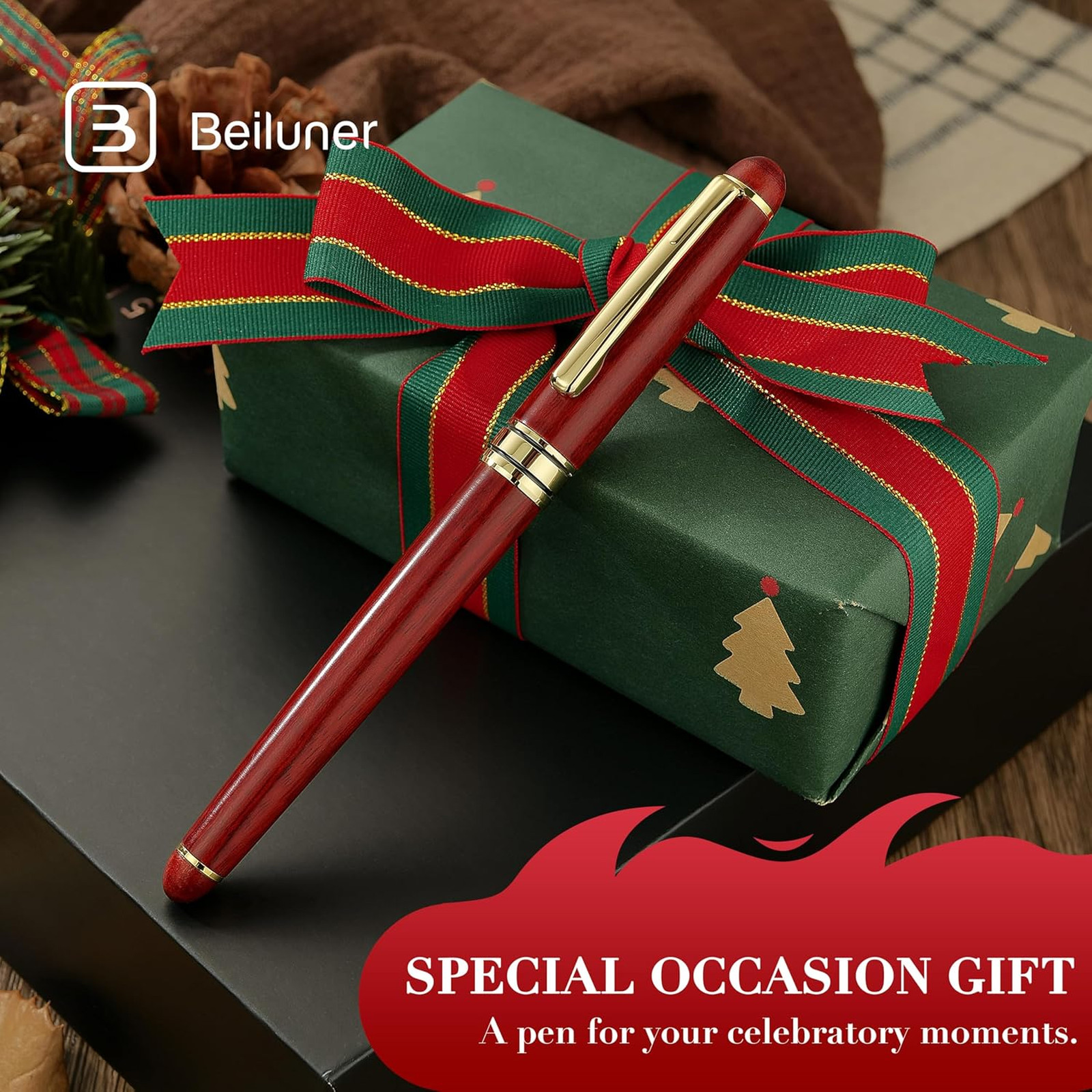 Wood Ballpoint Pen Writing Set, Rosewood, 0.5mm Fine Tip, Signature Gift, Office