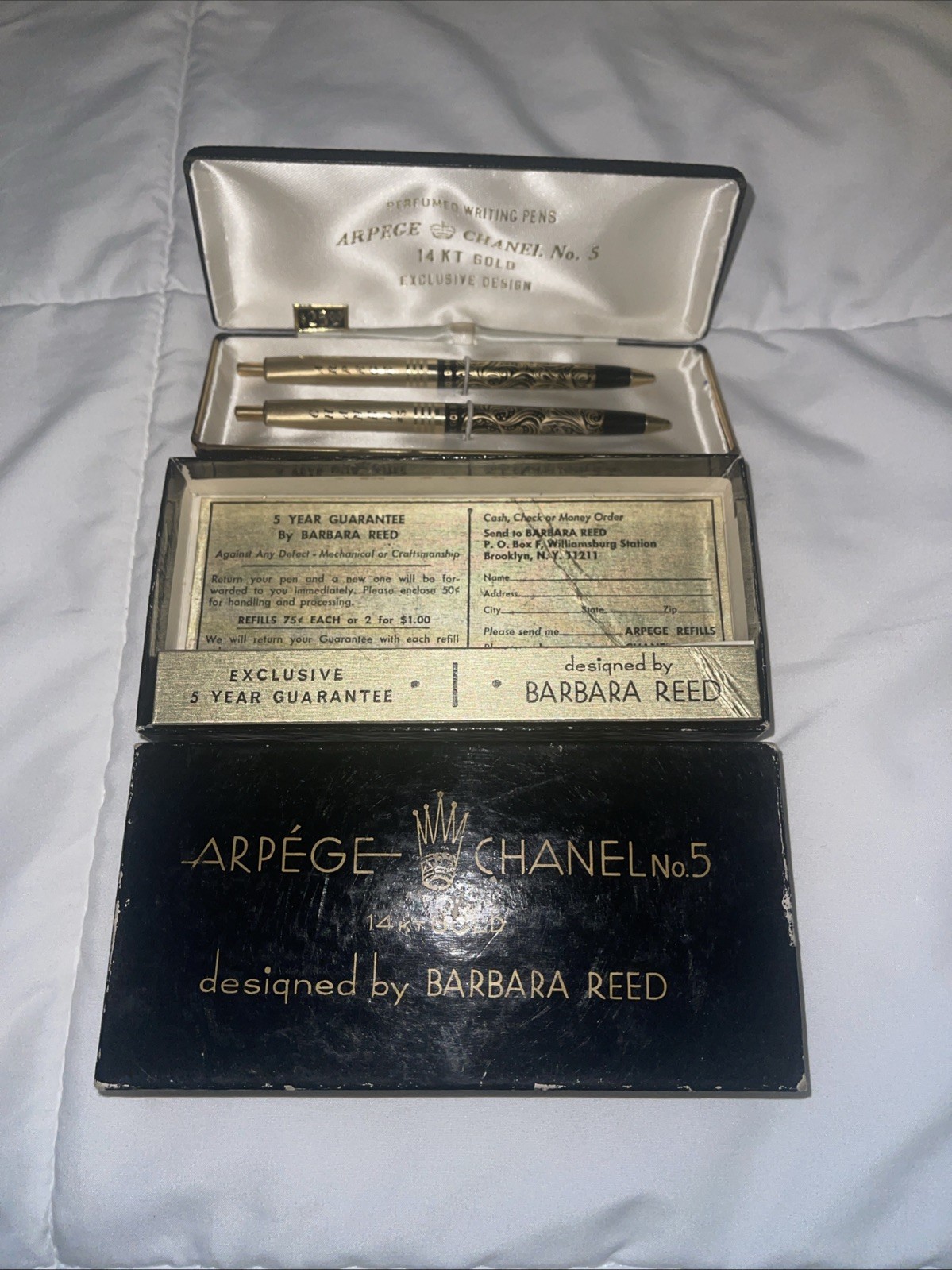 RARE! Arpege Chanel No.5 14k Gold Ballpoint Pen Set in Original Packaging