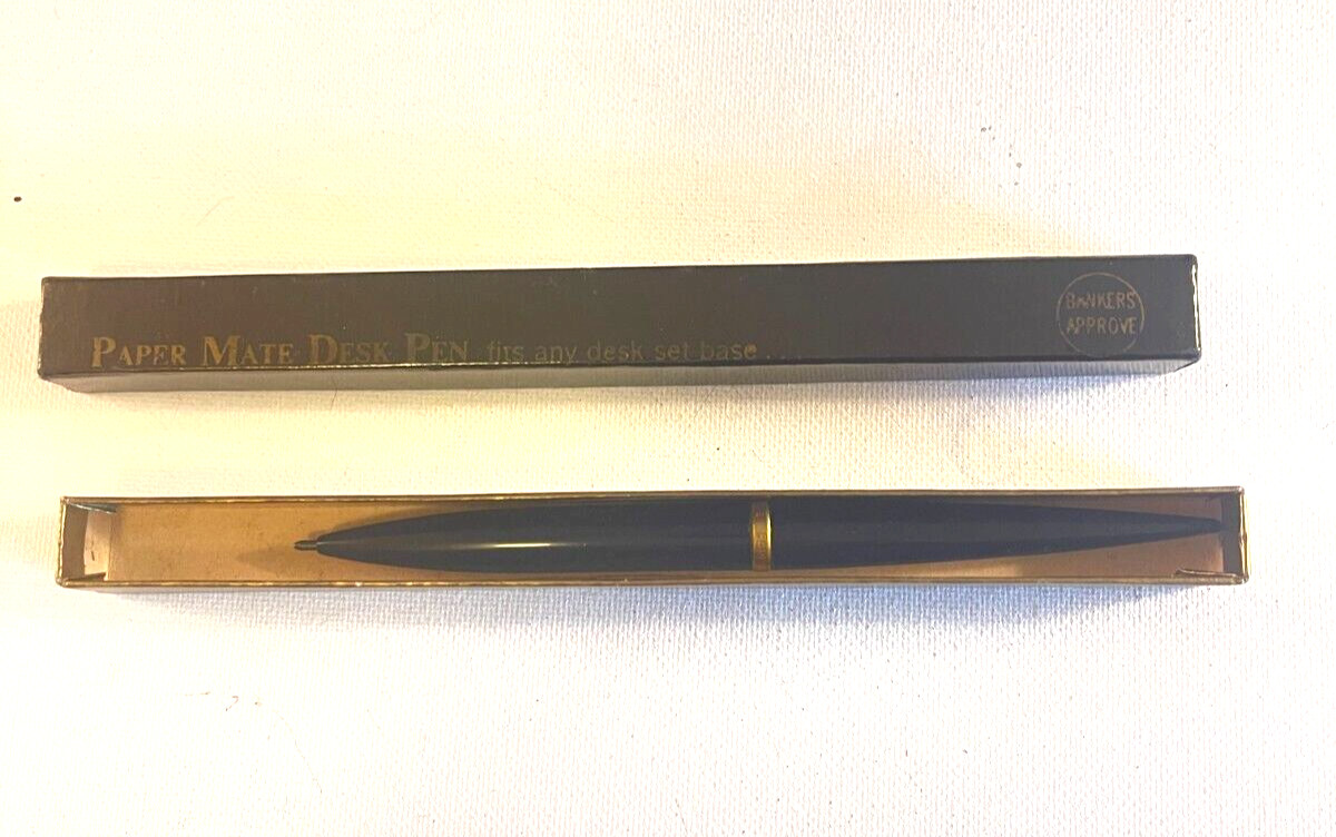 Vintage Brown Paper Mate Desk Pen Original Box, Double Heart Dry refill NICE!!
