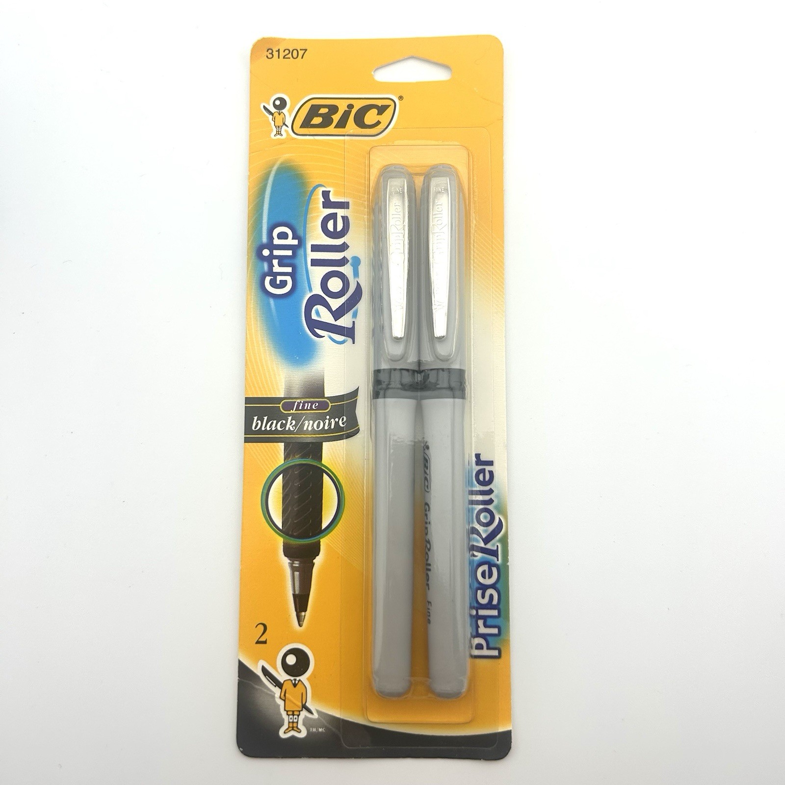 Vintage Bic Grip Prise Roller Pens 2 Pack Black Ink Rare Find In Package Fine Pt