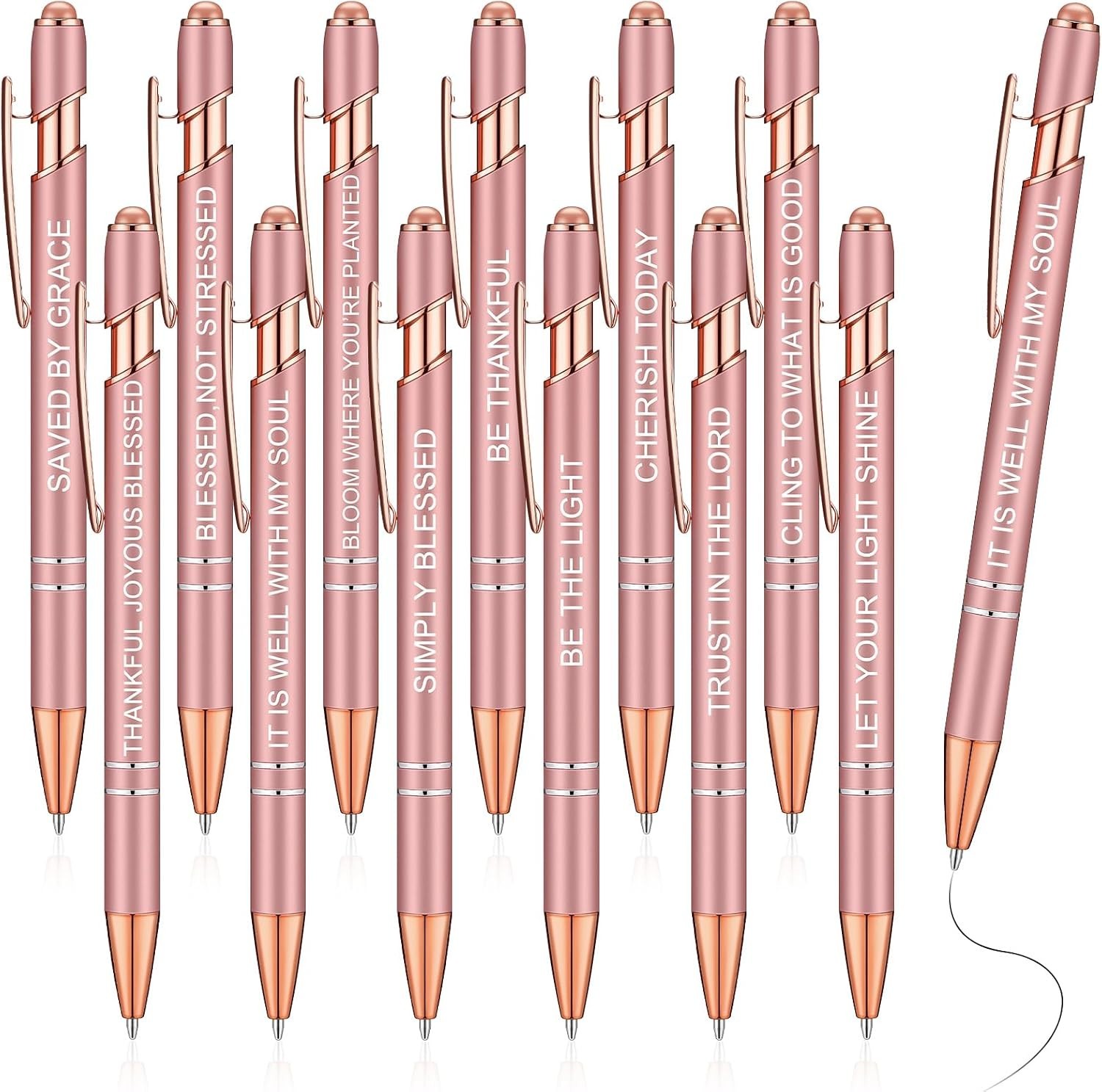 Ergonomic Inspirational Pens – 12 Pcs Black Ink Ballpoint Set with Stylus