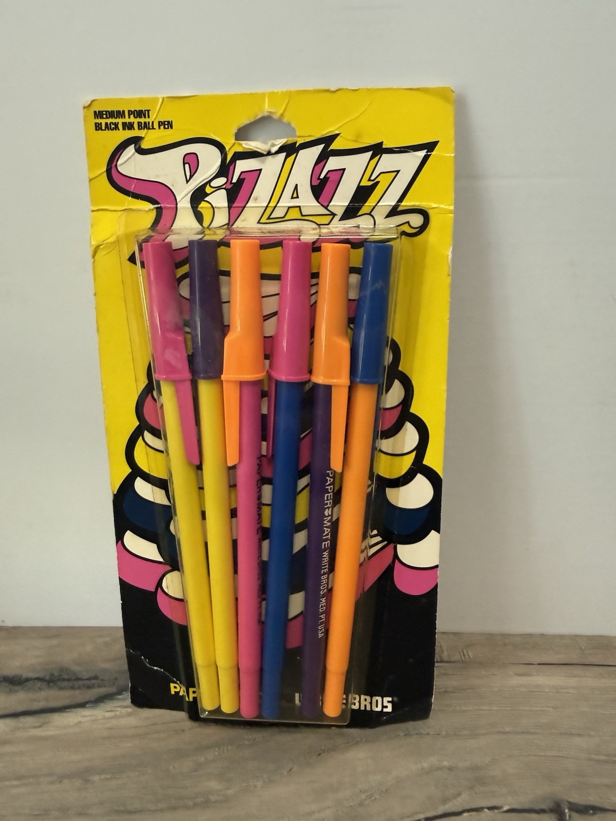 1990 PAPER MATE WRIGHT BROS PIZAZZ MEDIUM POINT BLACK INK BALLPOINT PEN PACK 6