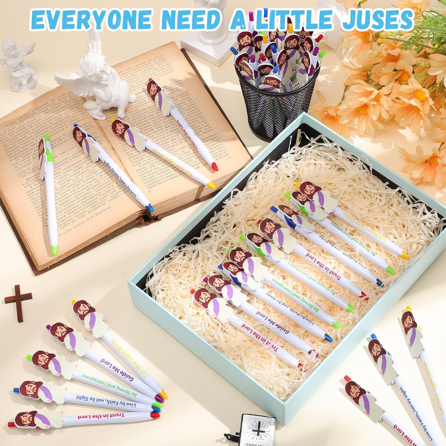 100 Christian Jesus Bible Verse Pens, Black Ink, Religious Gift