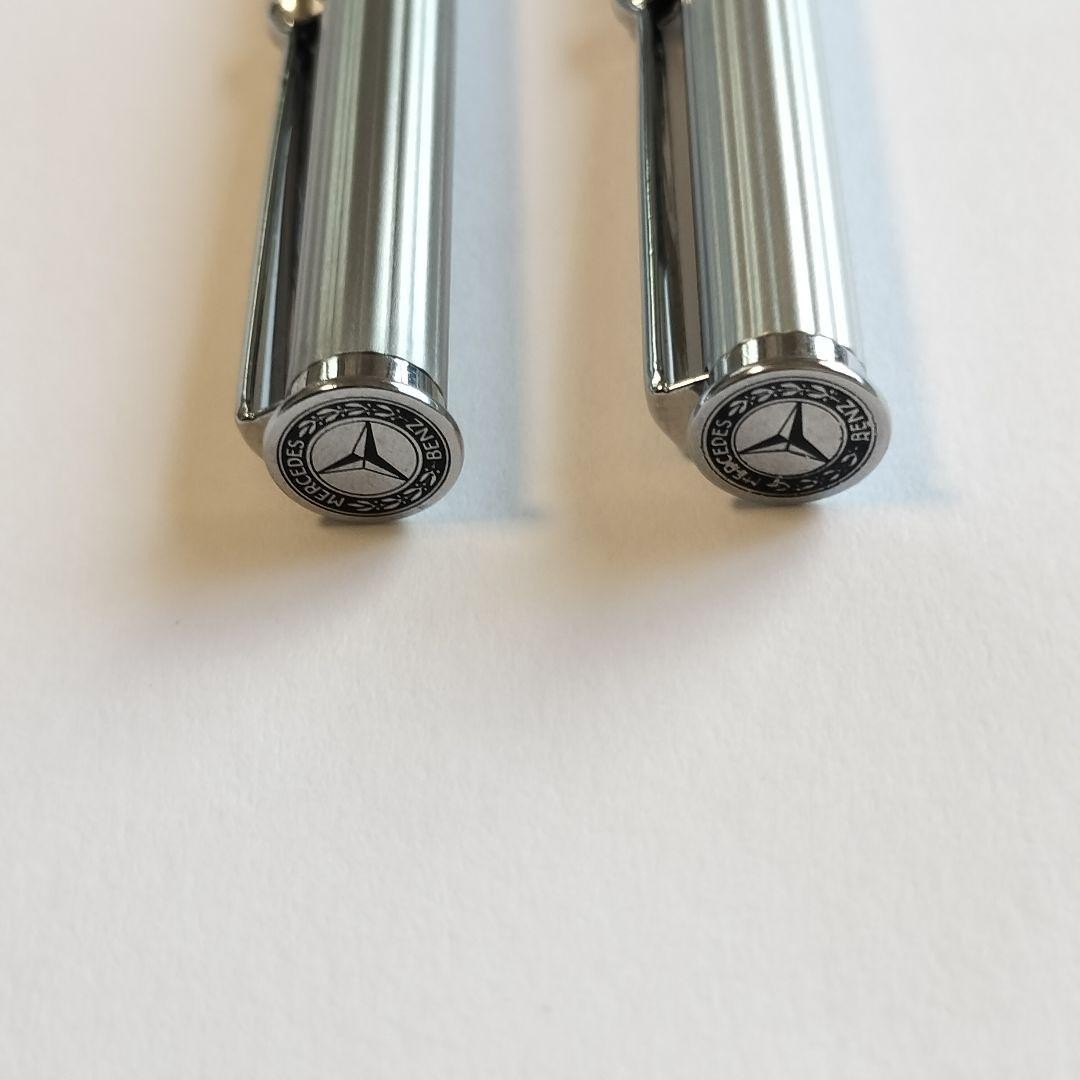 [Set of 2] Mercedes-Benz Ballpoint Pens Logo Engraved Silver/Black ship From JP