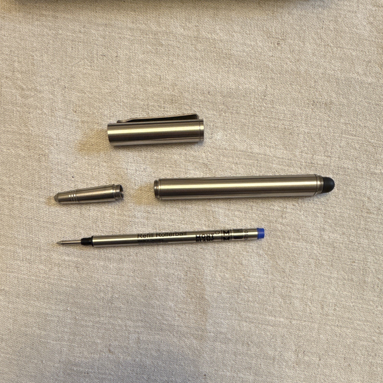 Solid Titanium Solid Titanium Ballpoint Pen with Stylus, Blue Ink, Titanium
