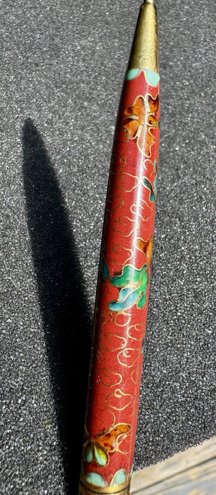 Chinese Cloisonne Pen Floral & Clouds Enameled Brass Ballpoint Pen with Silk Box