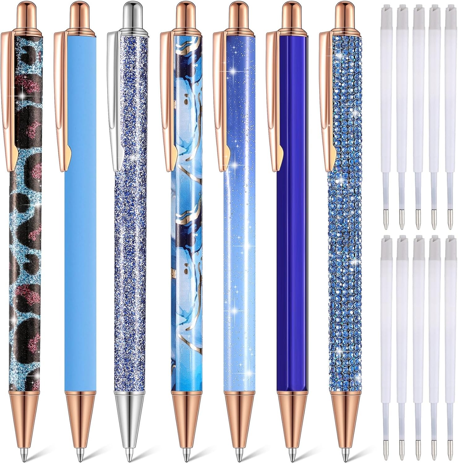 7 Pcs Fancy Pens for Women Cute Sparkly Glitter Pens with 10 Pcs Black Ink Refil