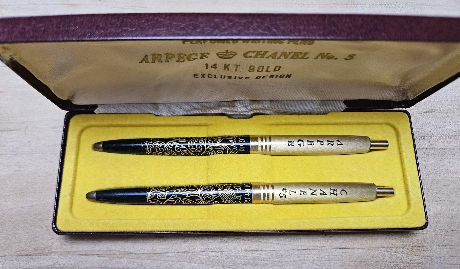 Vintage Arpege & Channel No. 5 14k Gold Filigree Perfumed Writting Pens w/ case