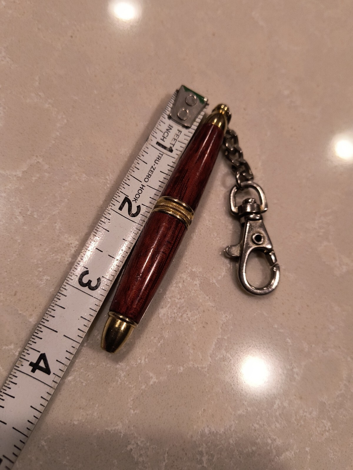 Rose Wood Mini Twist Pen, Pocket-Size With Chain & Clasp, Working Condition.