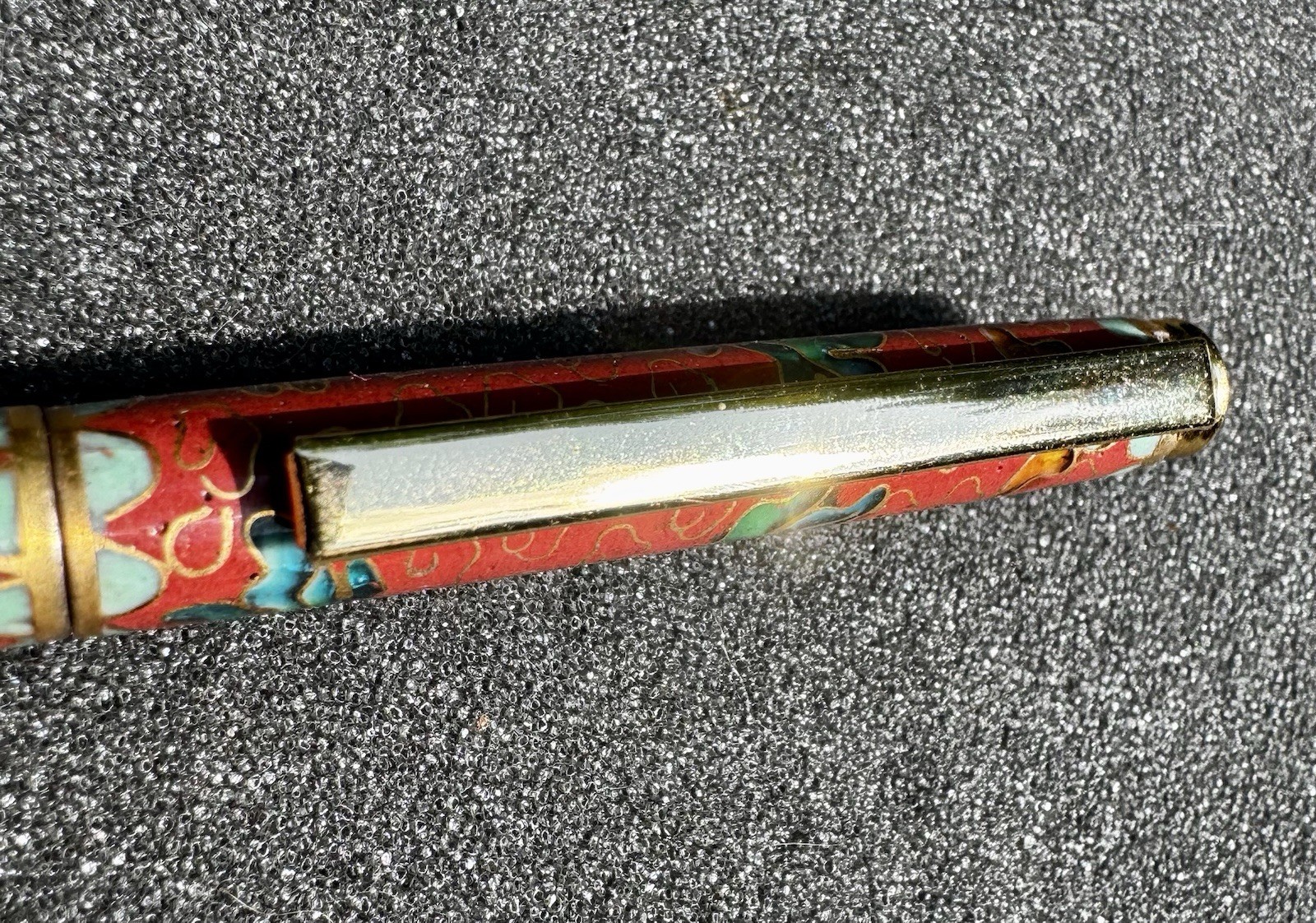 Chinese Cloisonne Pen Floral & Clouds Enameled Brass Ballpoint Pen with Silk Box
