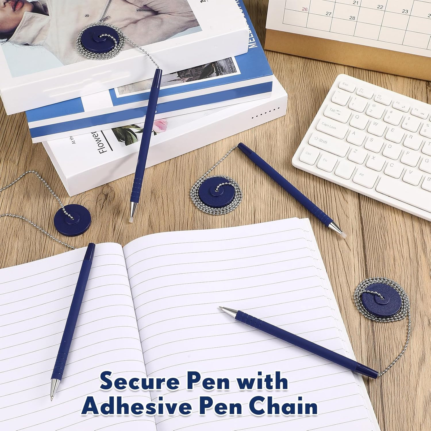 6 Pcs Secure Pen with Adhesive Pen Chain and Security Pen Holder for Home Office