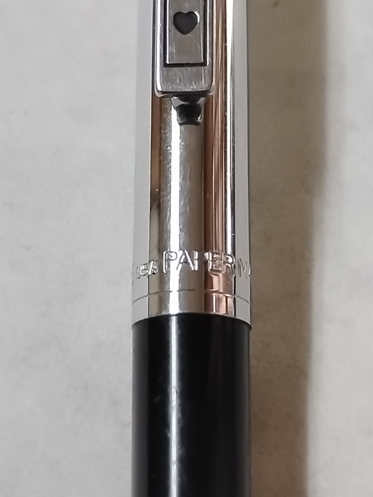 Vintage Paper Mate Profile Slim Grip Black Chrome Two Heart Ballpoint Pen #Q7