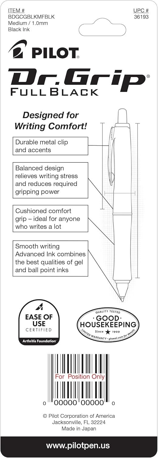 Dr. Grip FullBlack Medium Point Ballpoint Pen – Ergonomic & Refillable Luxury