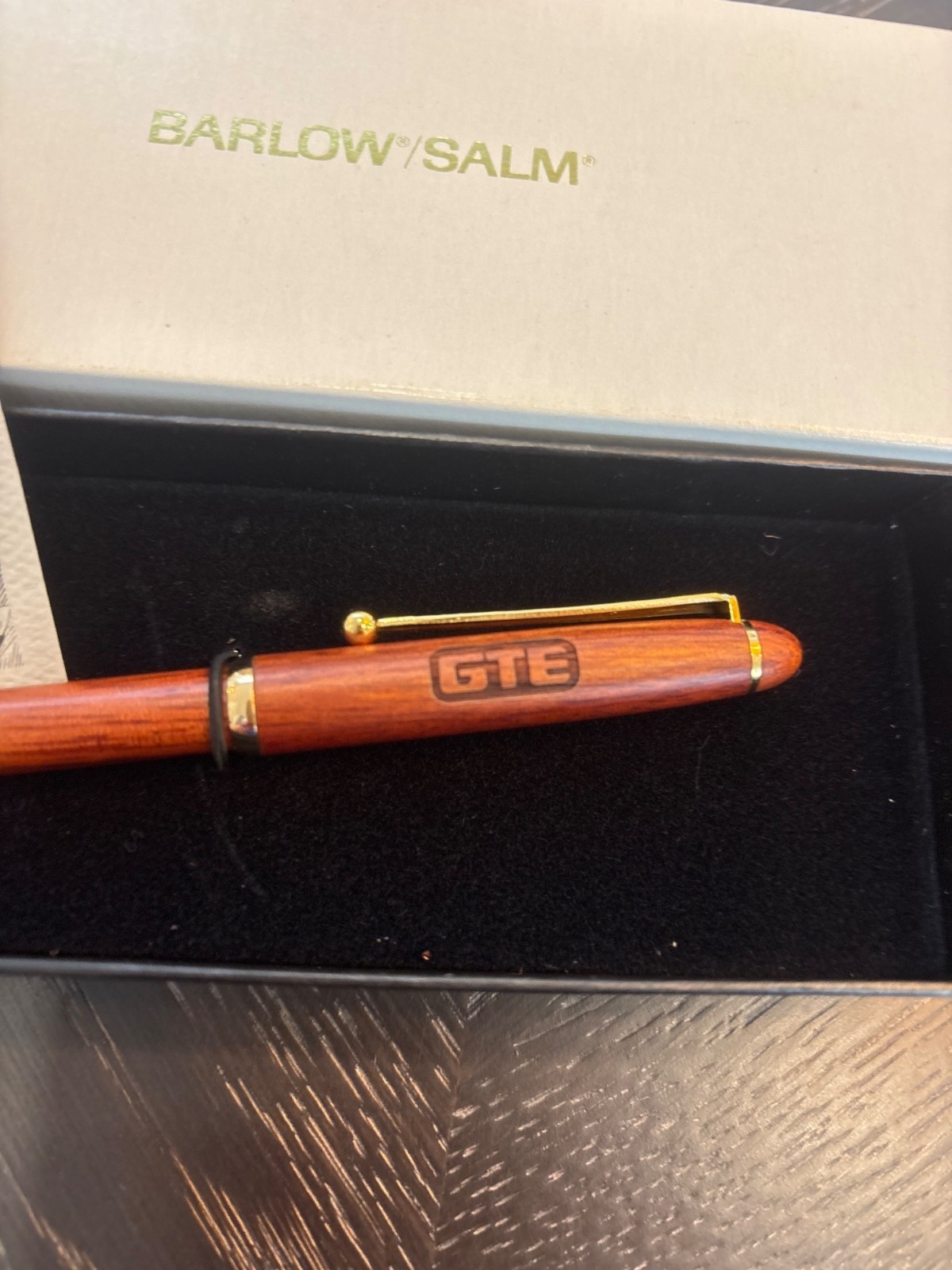 Vintage Barlow/Salm GTE Branded Wooden Pen With Gold-Tone Accents In Gift Box