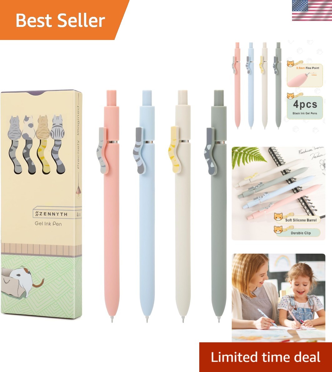 Unique Cat Lover Gift: 4 Quick Dry Fine Point Pens for Stylish Writing