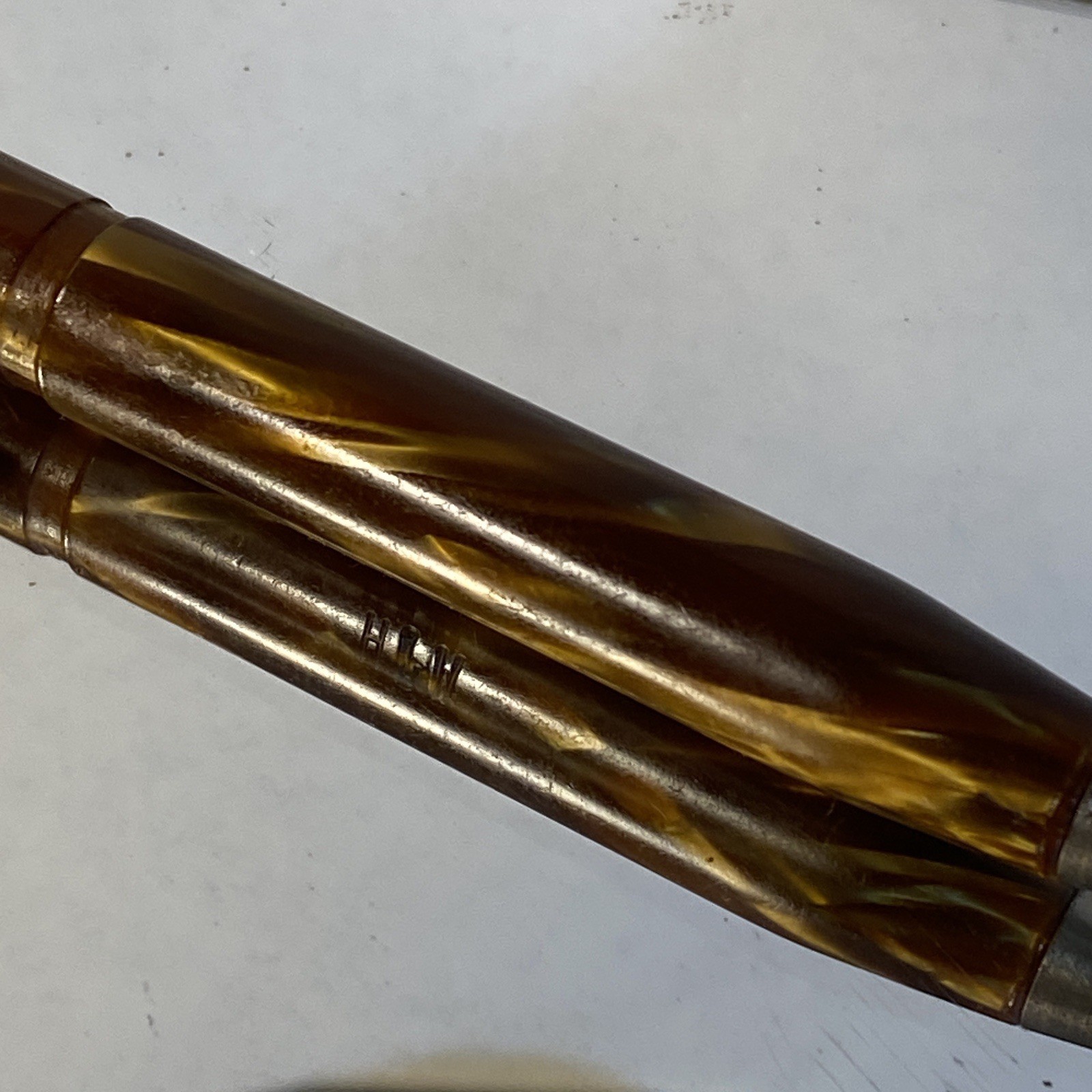 Antique Waltham Mechanical Pencil Gold and Brown Marbled Celluloid Art Deco