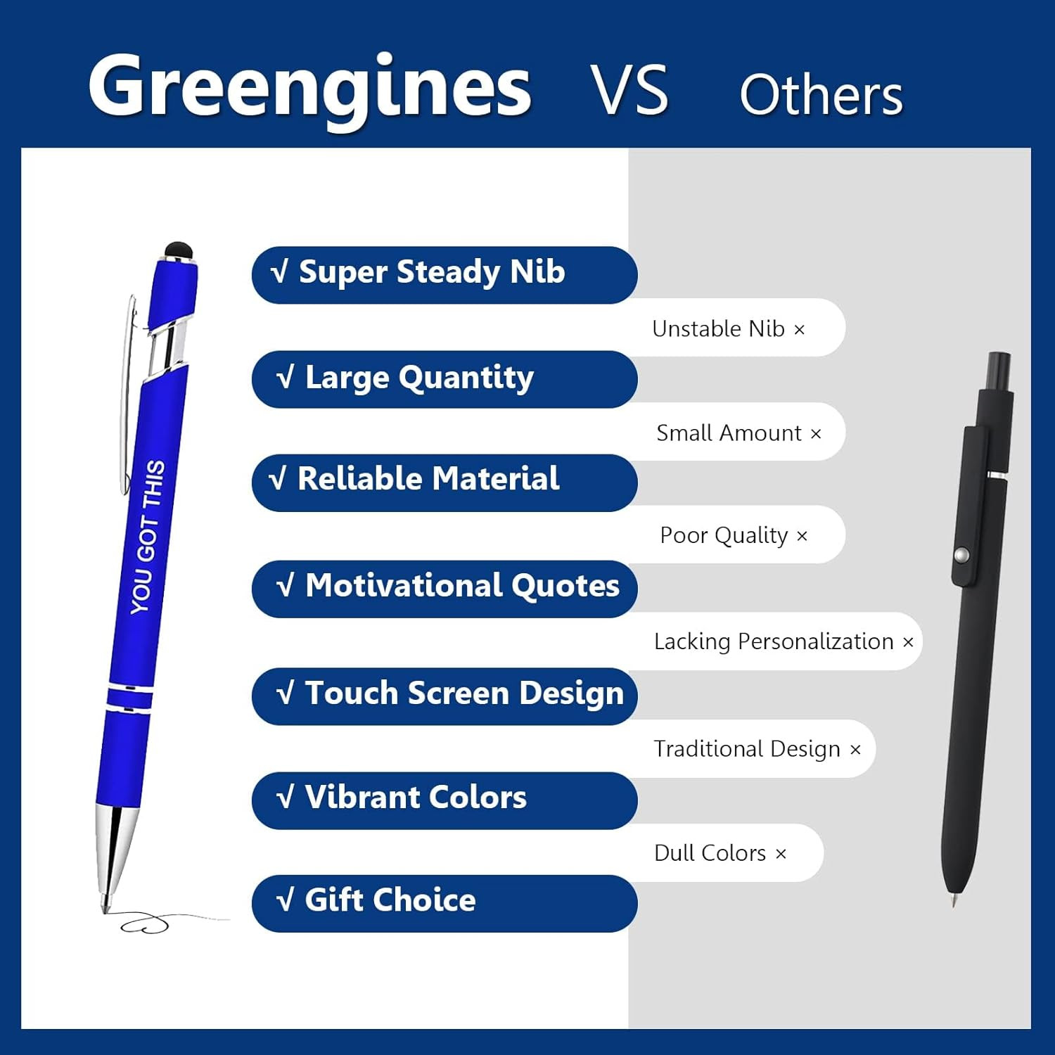 10 Pcs Inspirational Pens – Motivational Ballpoint Ink Pens Bulk with Stylus Tip