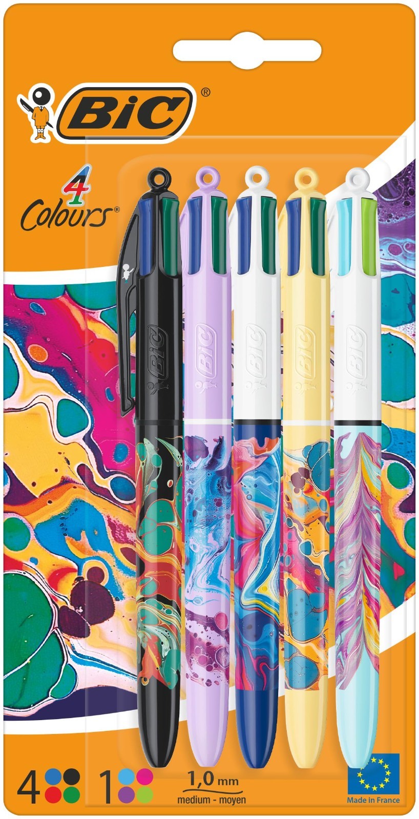 Multi-Colored Retractable Ballpoint Pens, 4 Colors, Medium 1.0mm, 5 Pack