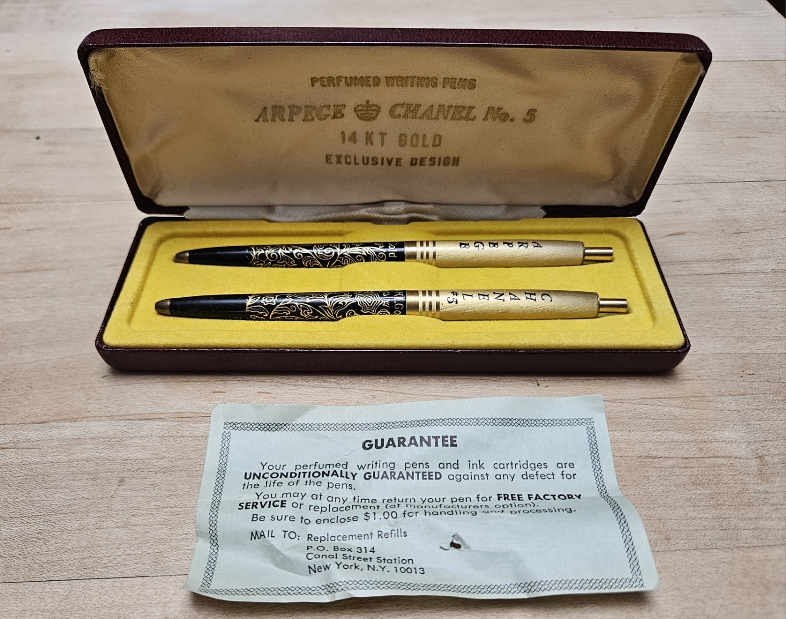 Vintage Arpege & Channel No. 5 14k Gold Filigree Perfumed Writting Pens w/ case