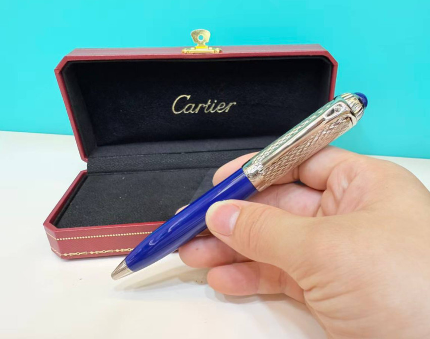 Cartier Iced Blue Guilloche Ballpoint Pen Premium Office Writing Pen New Box