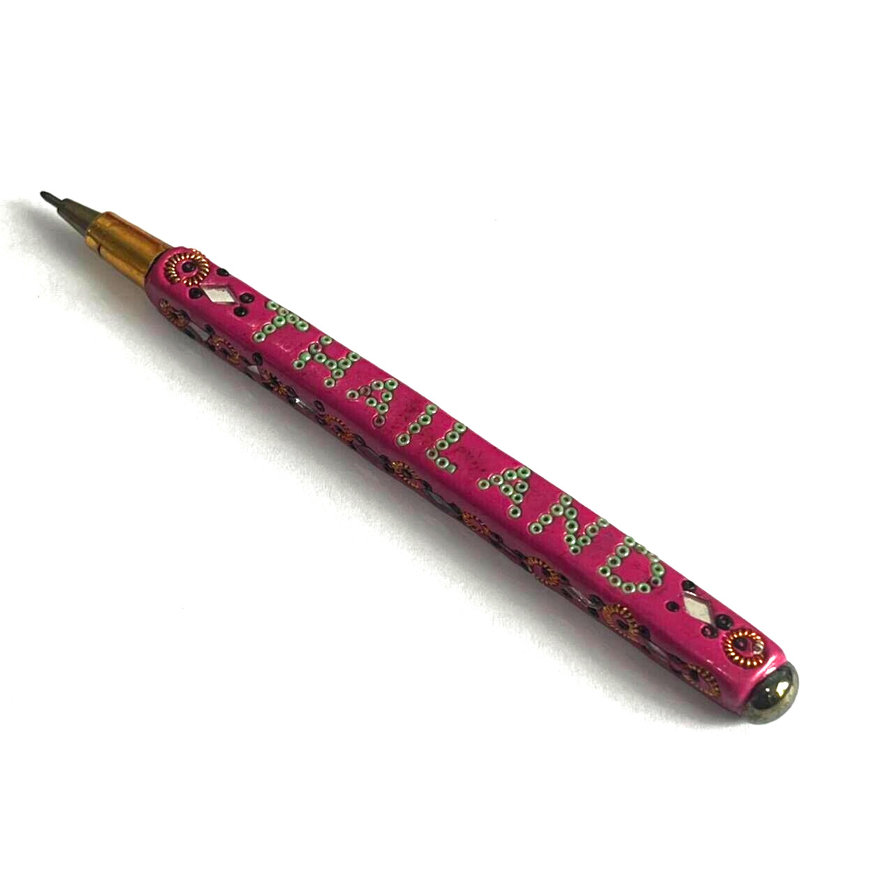Vintage Rare Bangkok Handmade Beaded and Diamond cut mirrored Ballpoint Pen