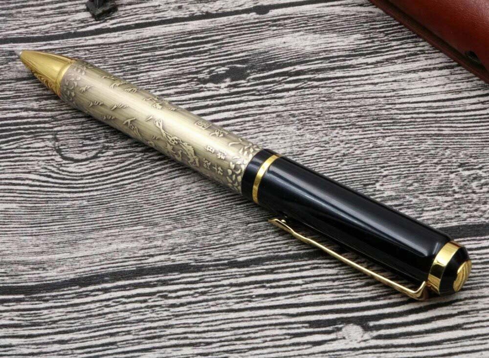 Baoer 507 Eight Horses Metal Ballpoint Pen, Bronze with Gold Trim, Black Ink