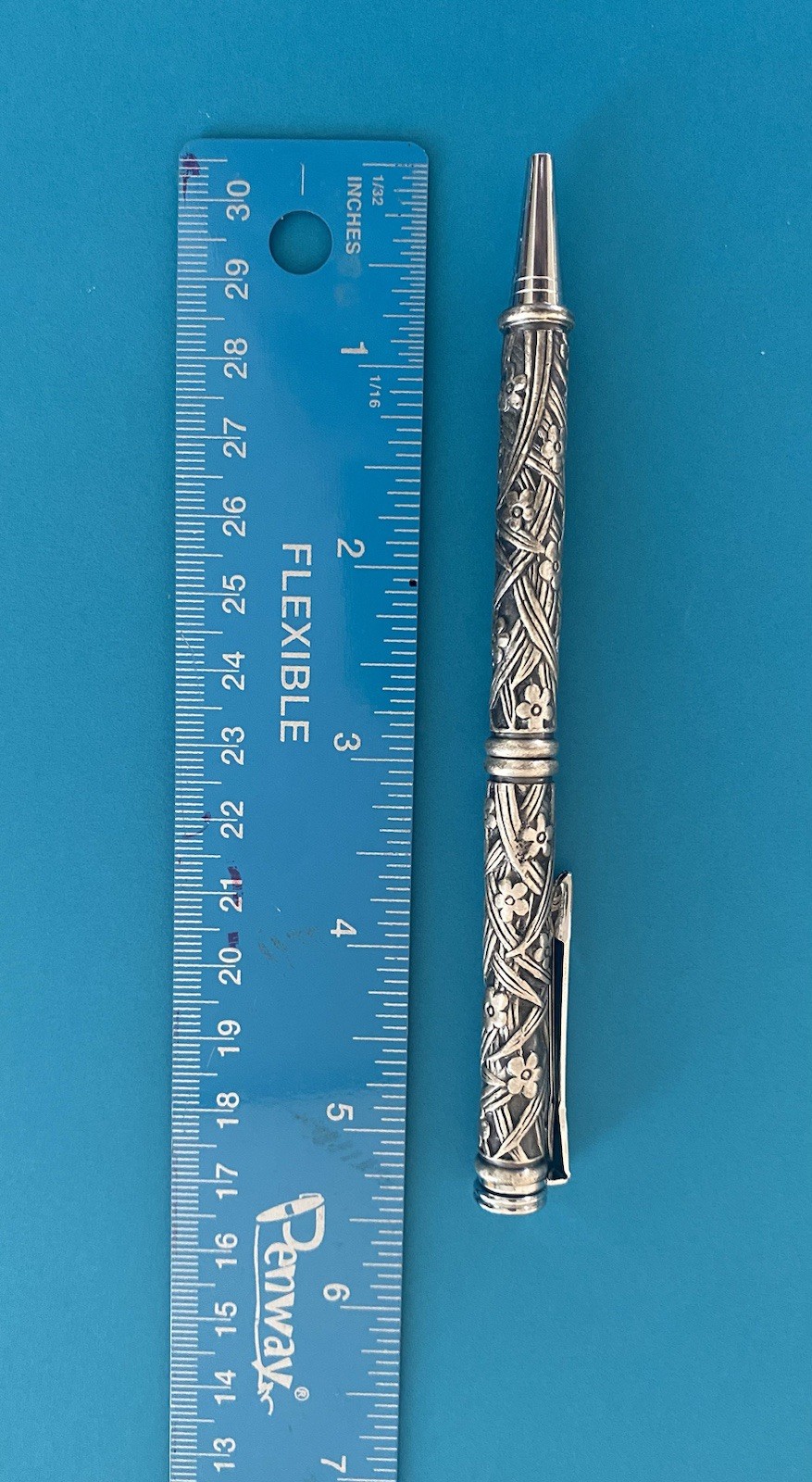 Sterling Silver Floral Motif Designer Vintage Writing Pen Engraved Weights 45g