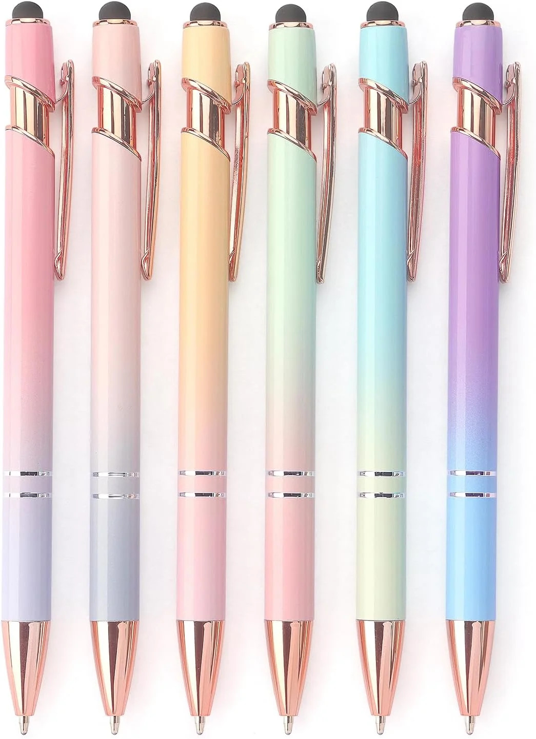 6 Gradient color, Ballpoint Pen 2-in-1 Pen with Stylus tip, 1.0 mm Black Ink