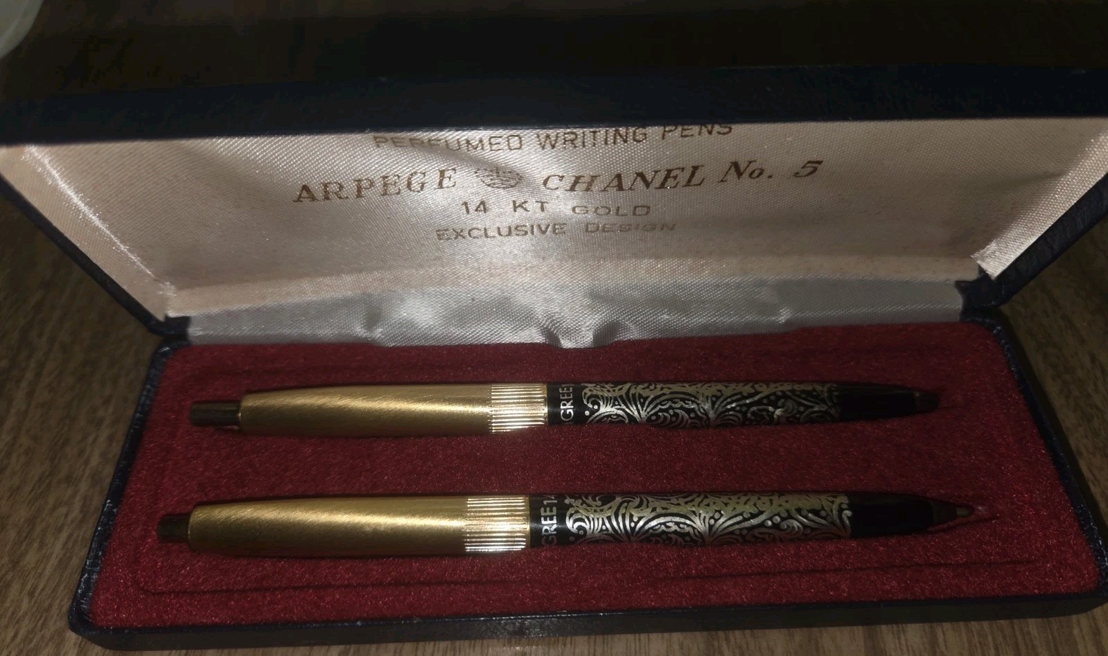 Vintage Arpege & Channel No. 5 Perfumed Writing Pens 14k Gold Filigree Set, H12