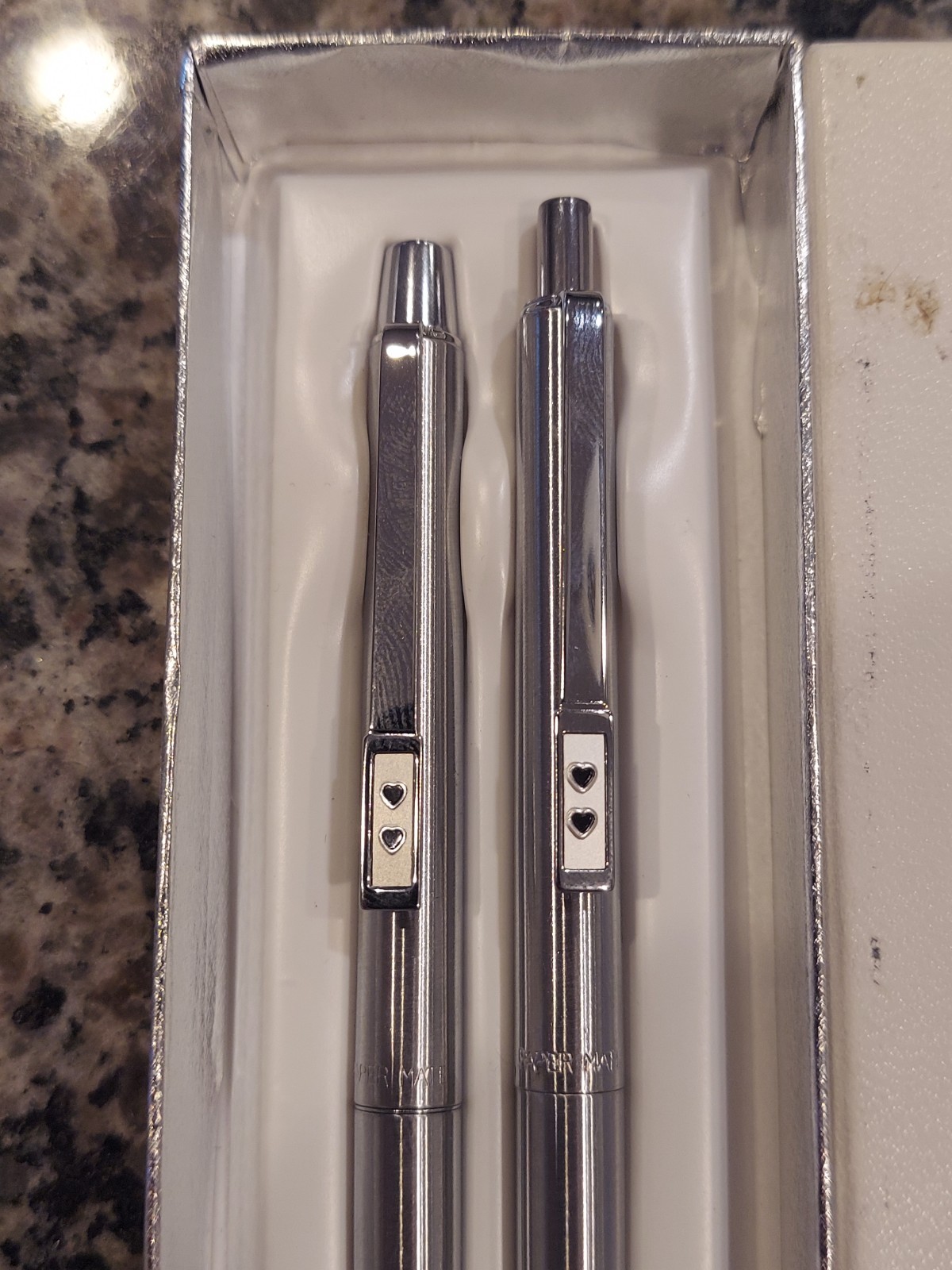 Vintage Paper Mate Double Heart Chrome Pen & Pencil Set- USA, EUC Dried Out