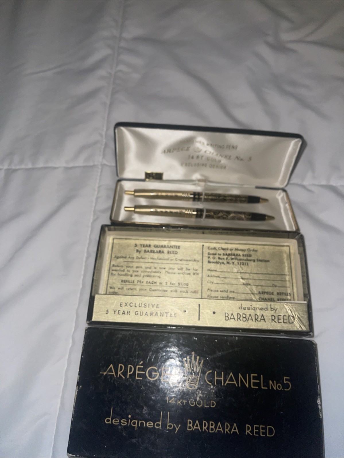 RARE! Arpege Chanel No.5 14k Gold Ballpoint Pen Set in Original Packaging