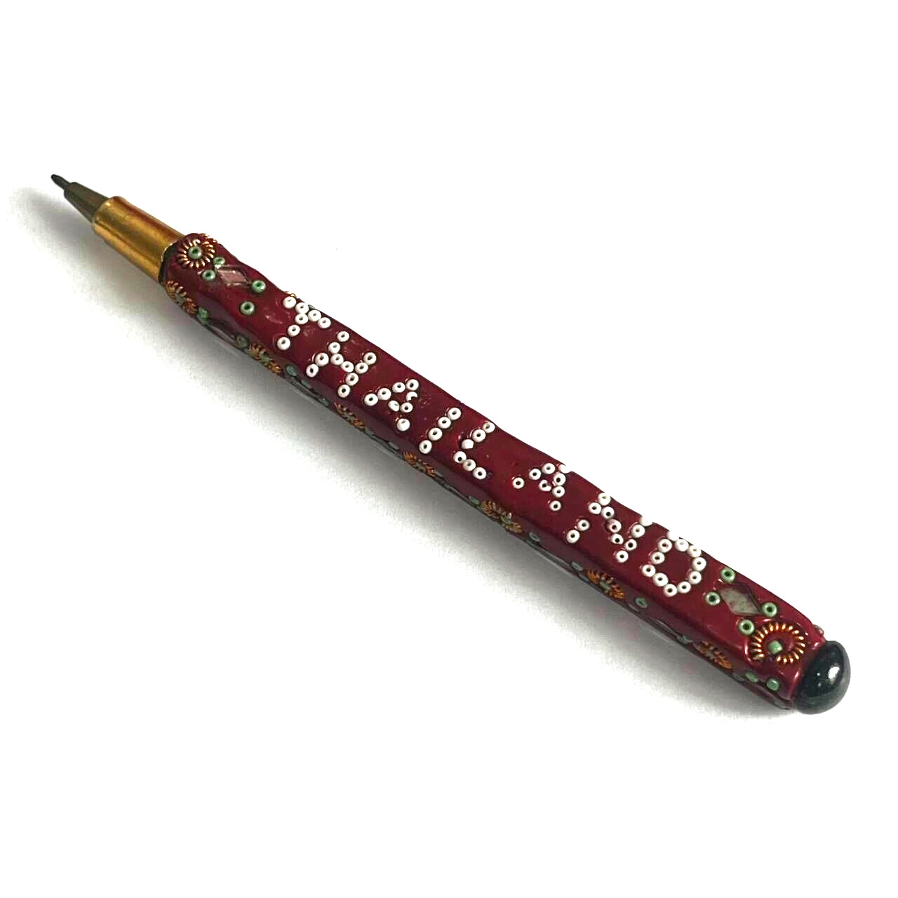 Vintage Rare Bangkok Handmade Beaded and Diamond cut mirrored Ballpoint Pen