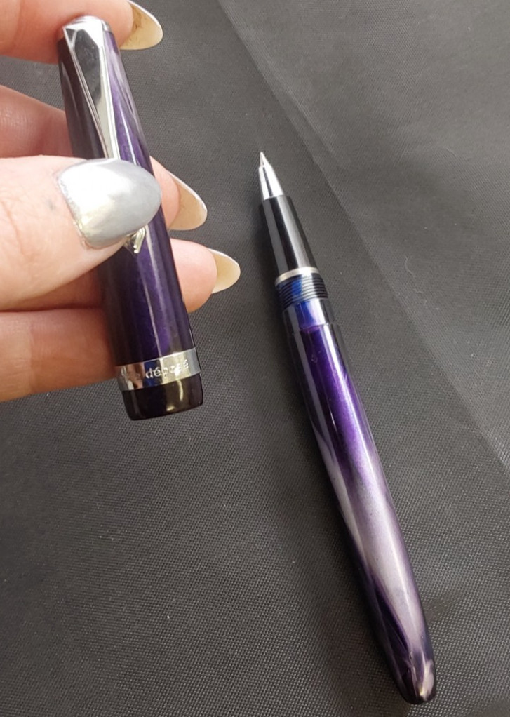 Vtg Modele Recife Depose Ballpoint Pen in Dark Purple Celluloid Design France