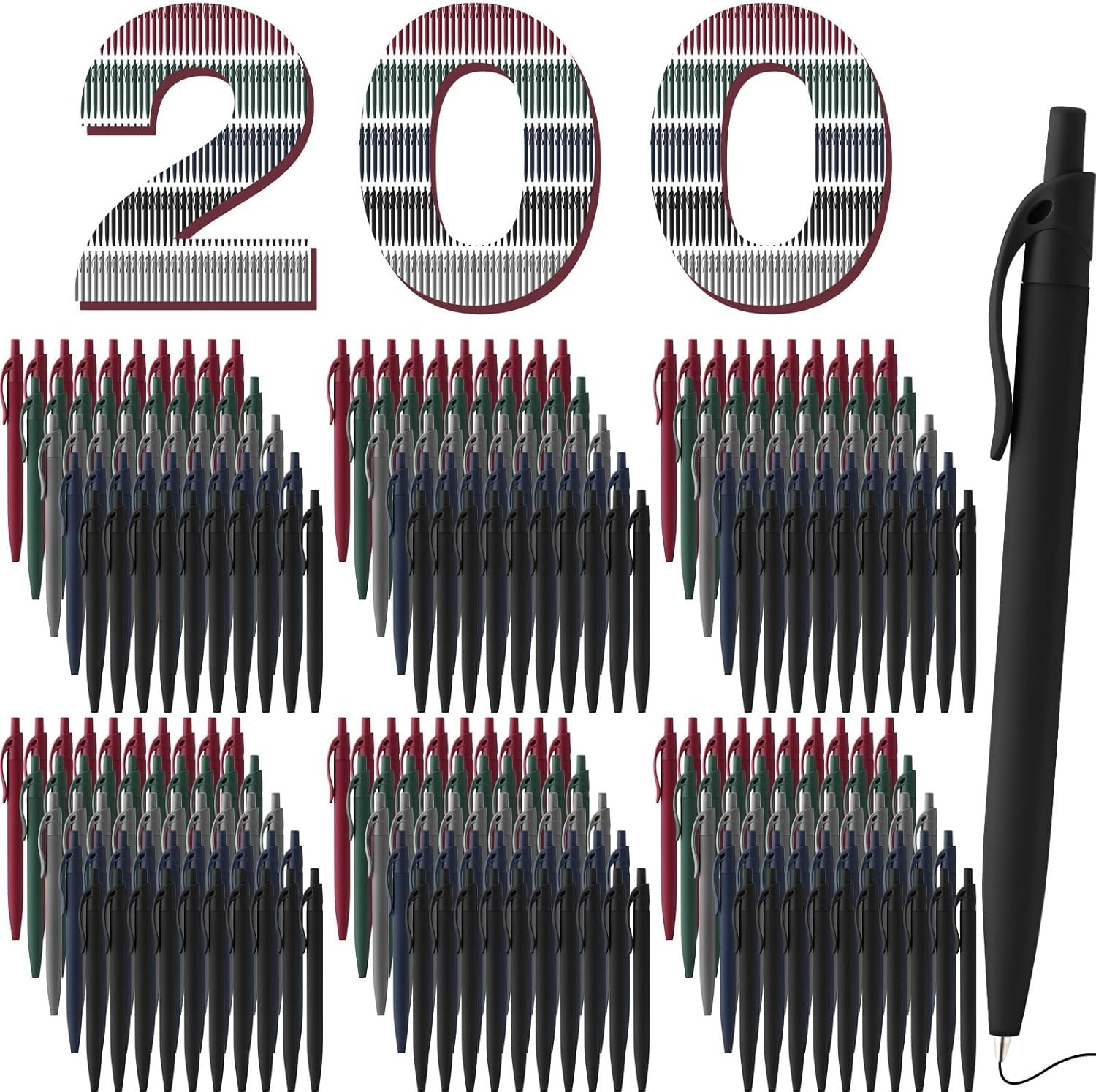 200 Bulk Retractable Black Ballpoint Pens