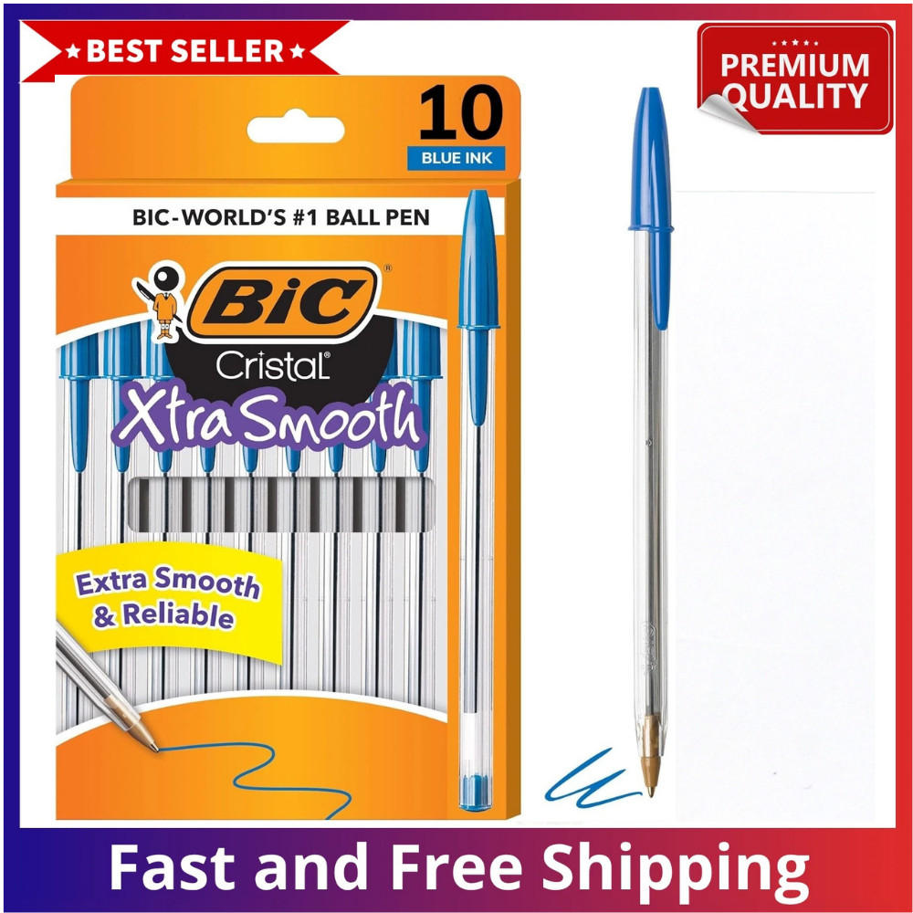 Pack of 10 Ballpoint Pen – Blue Ink Ball Point Pens for Office Writing School
