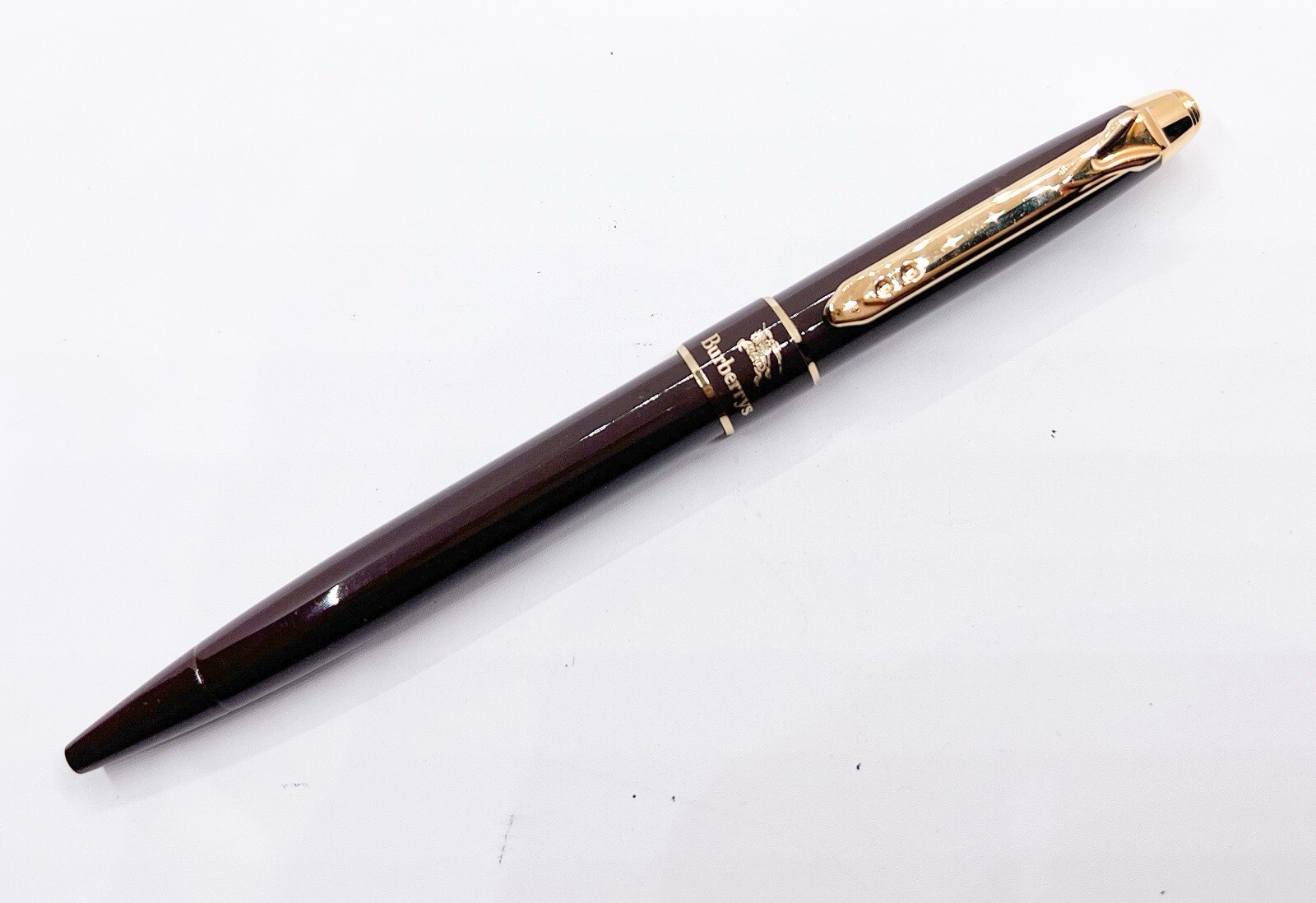 Vintage Burberry ballpoint pen Brown Lacquer Gold Trim By Pentel Japan