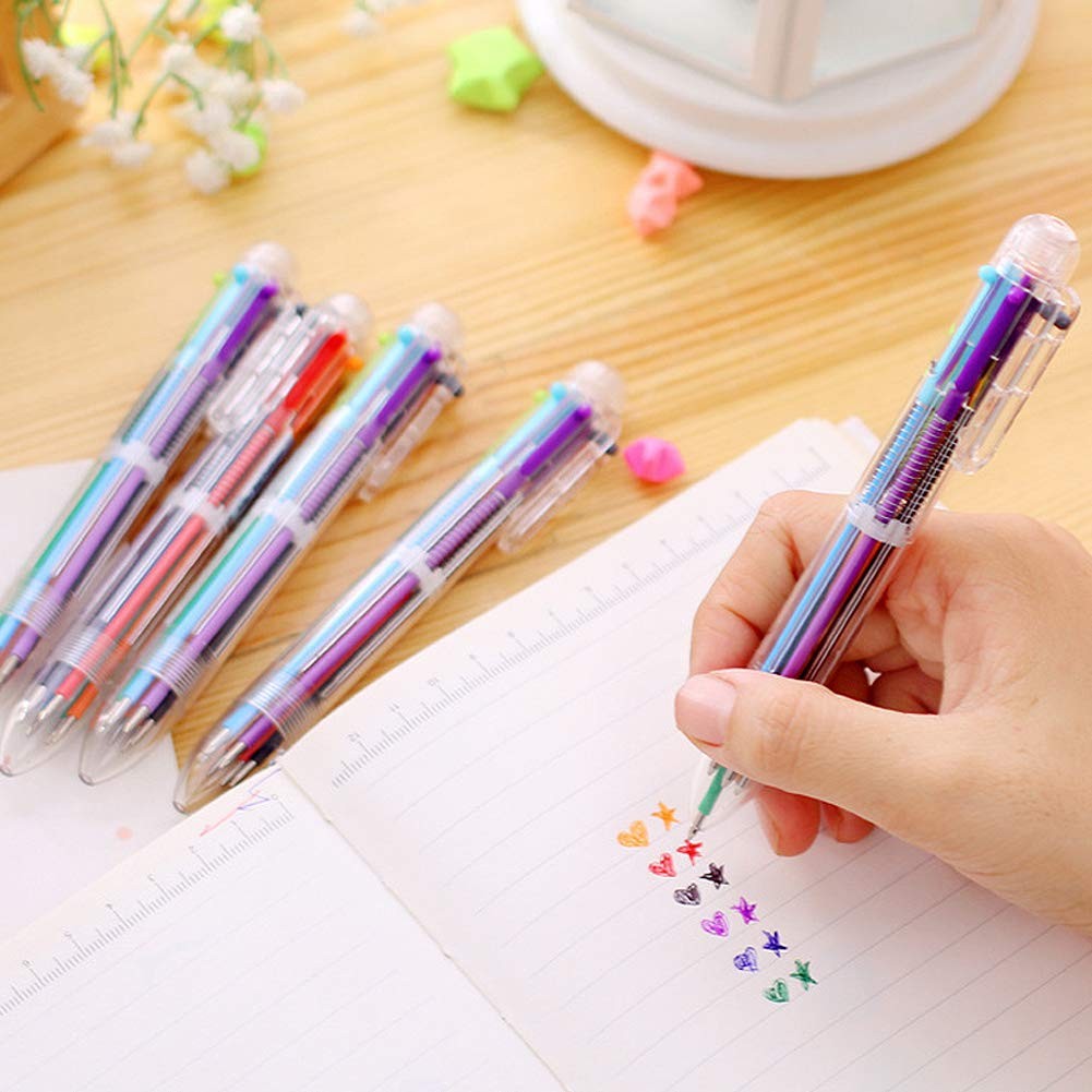 Hutou 4 Pack 0.5mm 6-in-1 Multicolor Ballpoint Pen 6 Colors Retractable Ballpoin