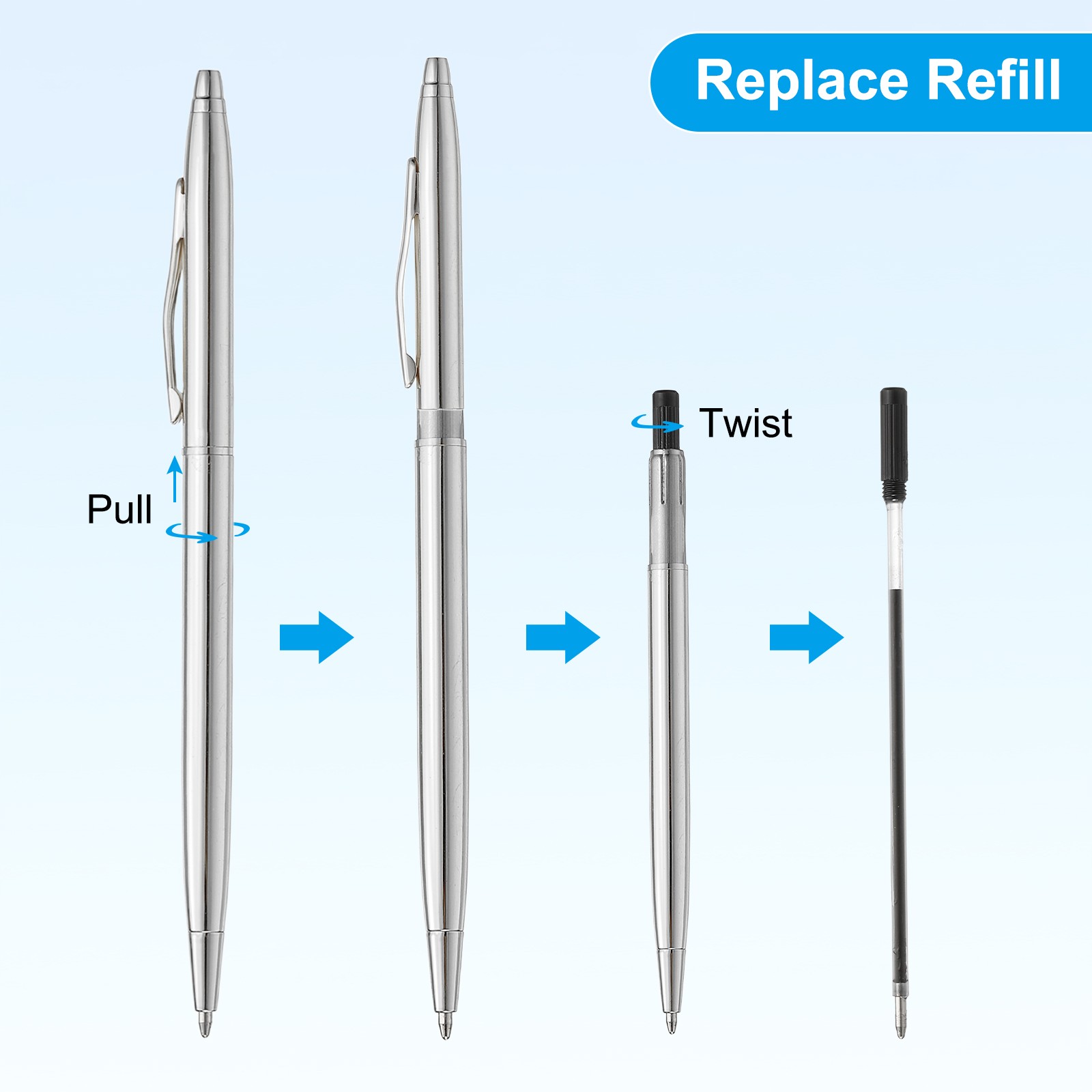 6PCS Slim Metallic Ballpoint Pen Writing Pens with Clips Style 2 Silver