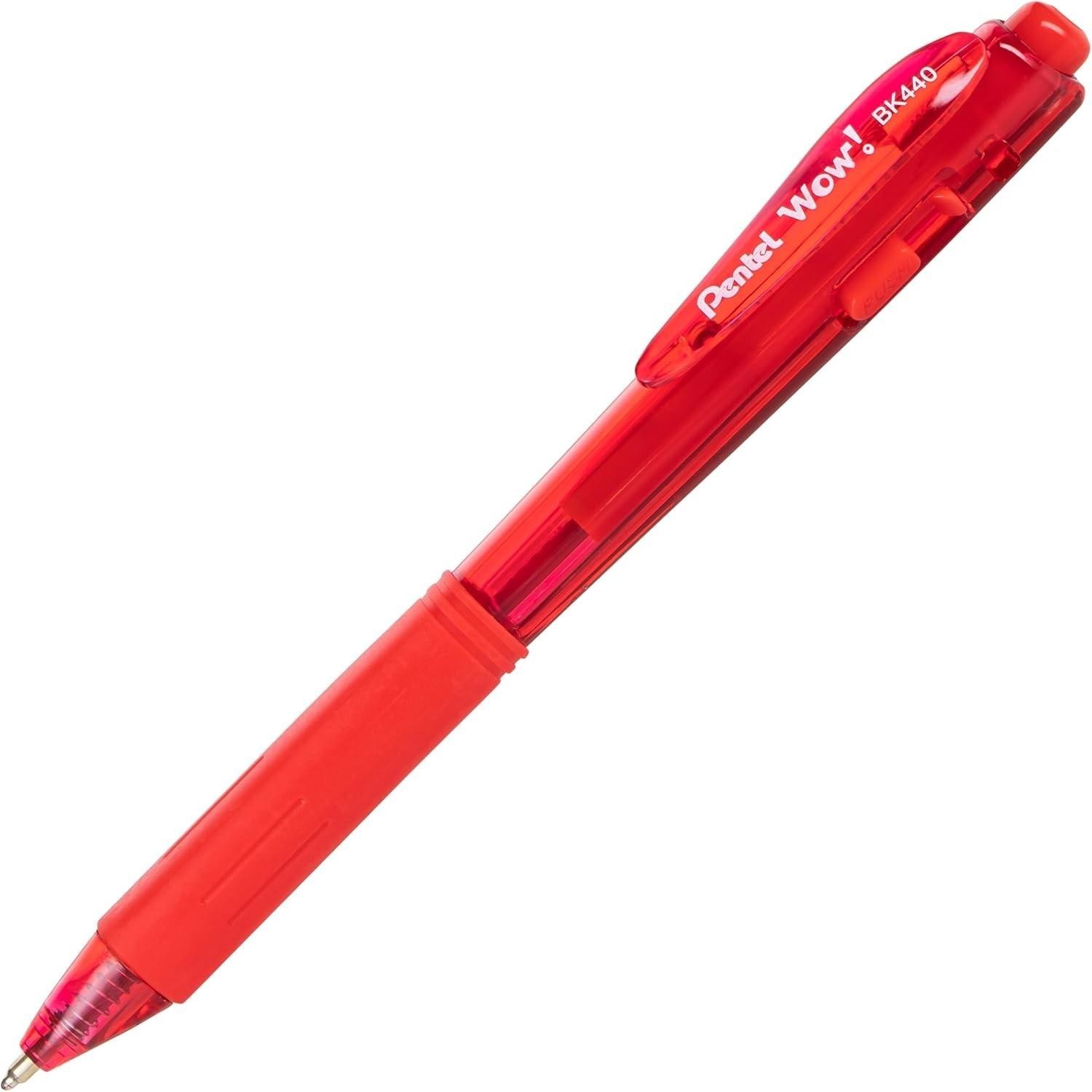 Pentel Wow! Retractable Ballpoint Pen, (1.0mm), Medium Line, Red Ink, Pack of 5