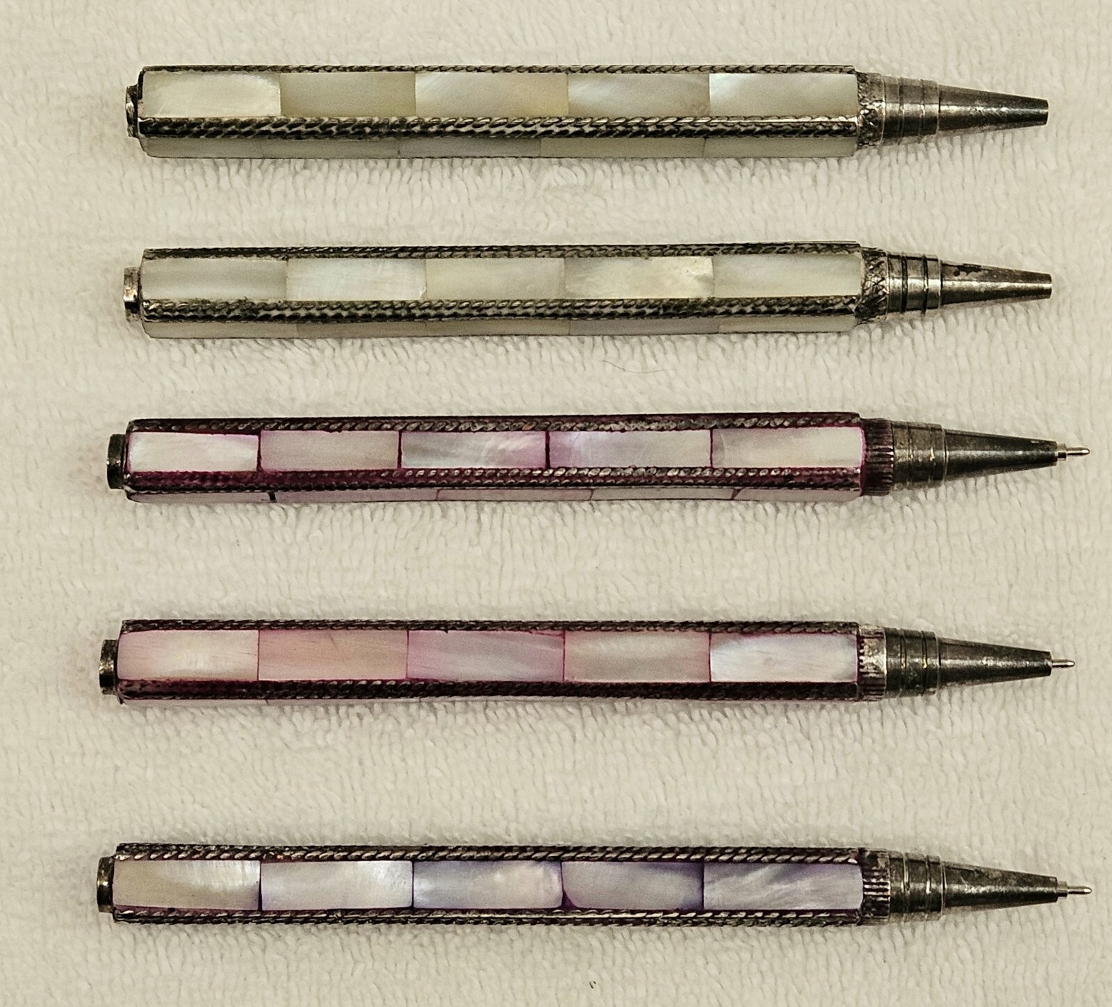 Mother of Pearl Square Pen, Lot of 5 – Pink (2), White, (2) Purple (1)