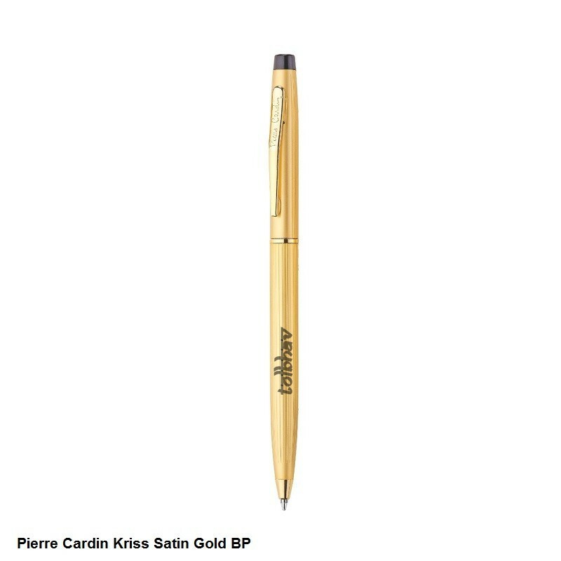 Pierre Cardin Kriss Satin Gold Ball Point Pen BP Gold Trim Blue Ink Gifting GT