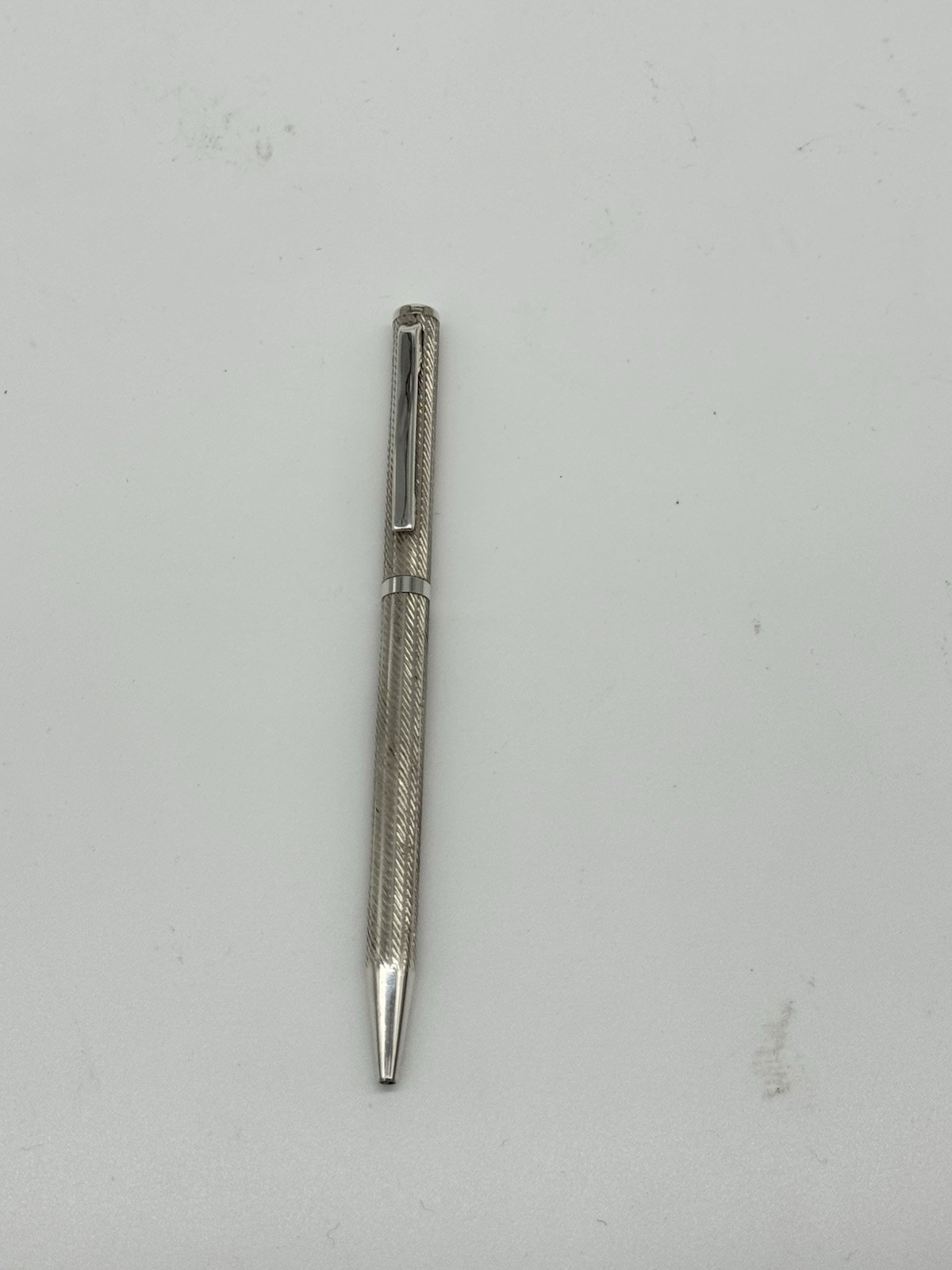 Sterling Silver 925 Ballpoint Twist Pen Flat Top Blue Ink Working