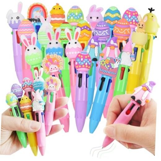 24 Pcs Easter 4-in-1 Ballpoint Pens|Colorful Cartoon Kawaii Pens |with Easter