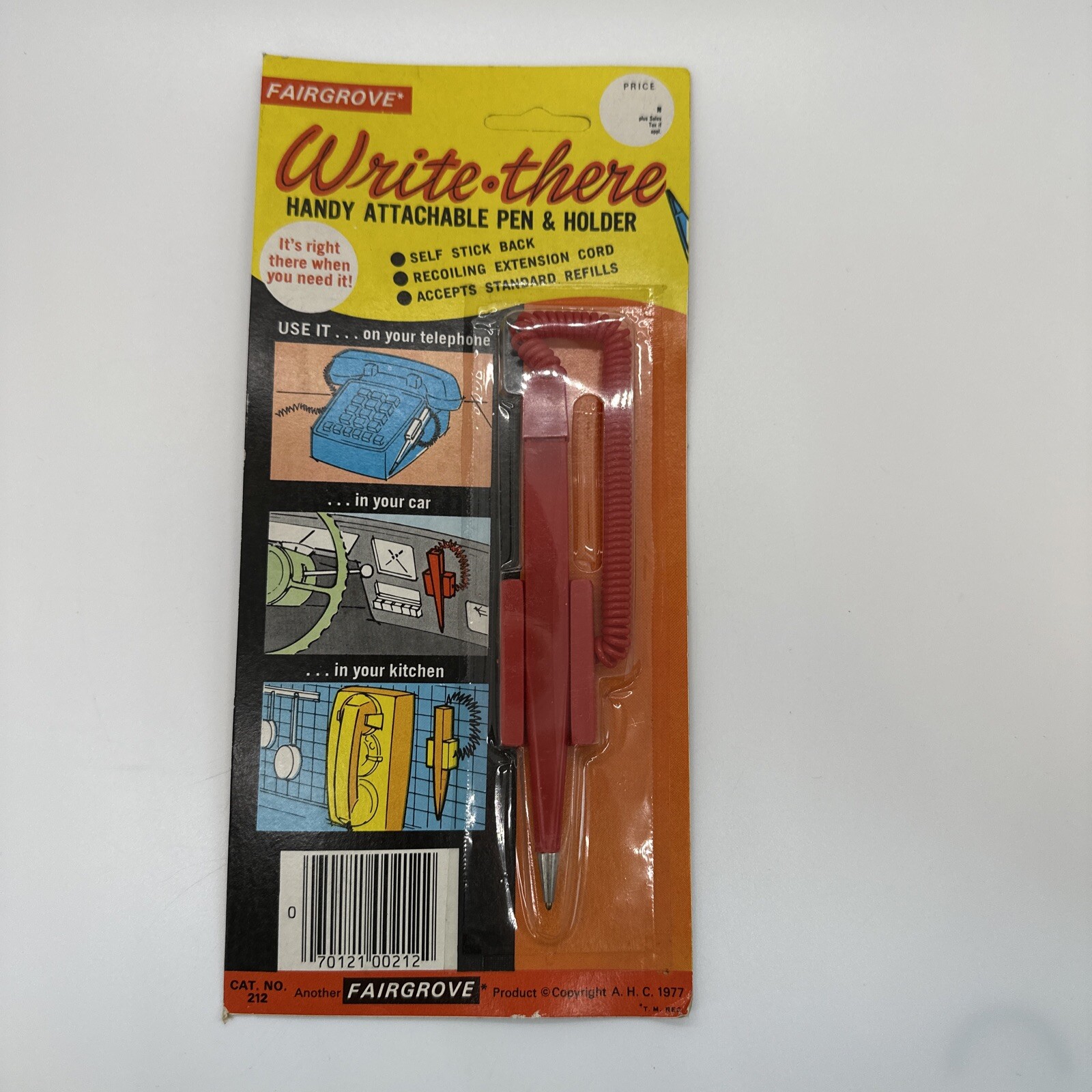 Fairgrove Write•There Handy Attachable Pen With Cord Telephone RED VTG 1977 NOS