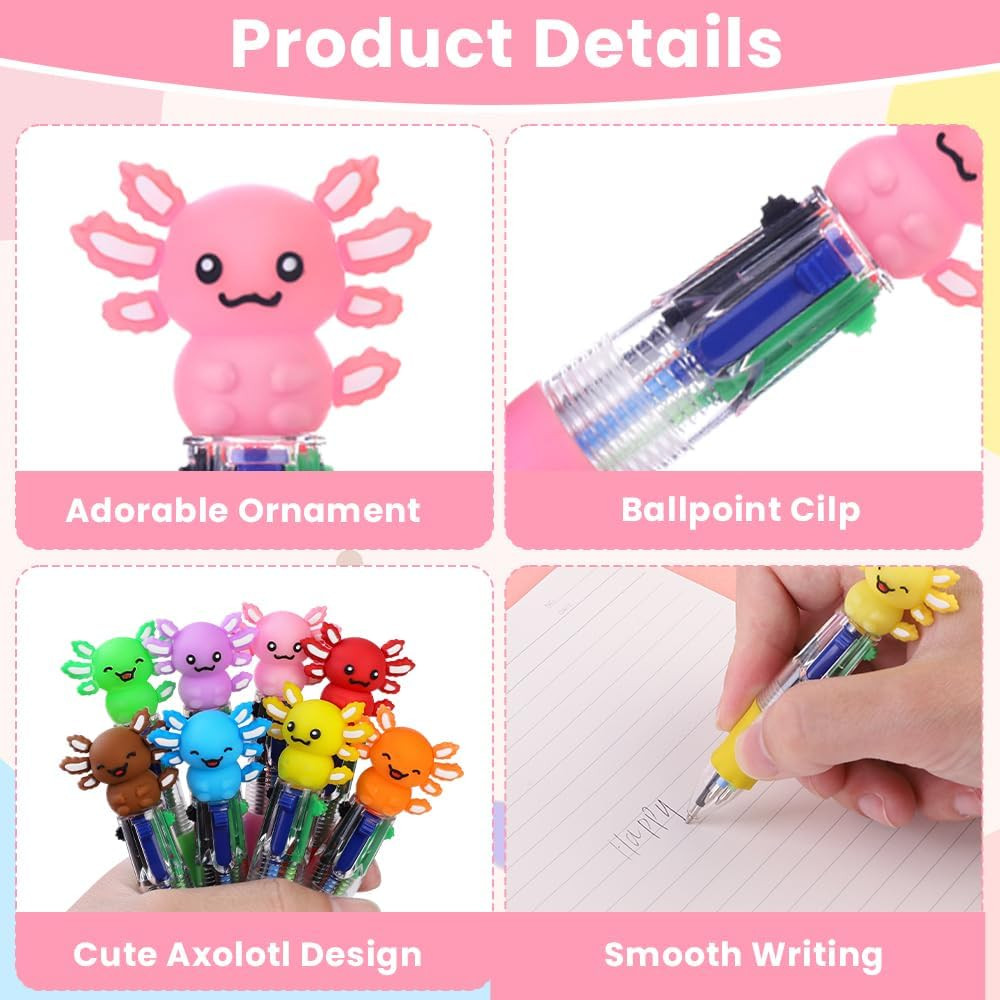 36Pcs Fun Party Favor Pens Axolotl Mini Multicolor Pens in One 4-In-1 Bulk Kawai