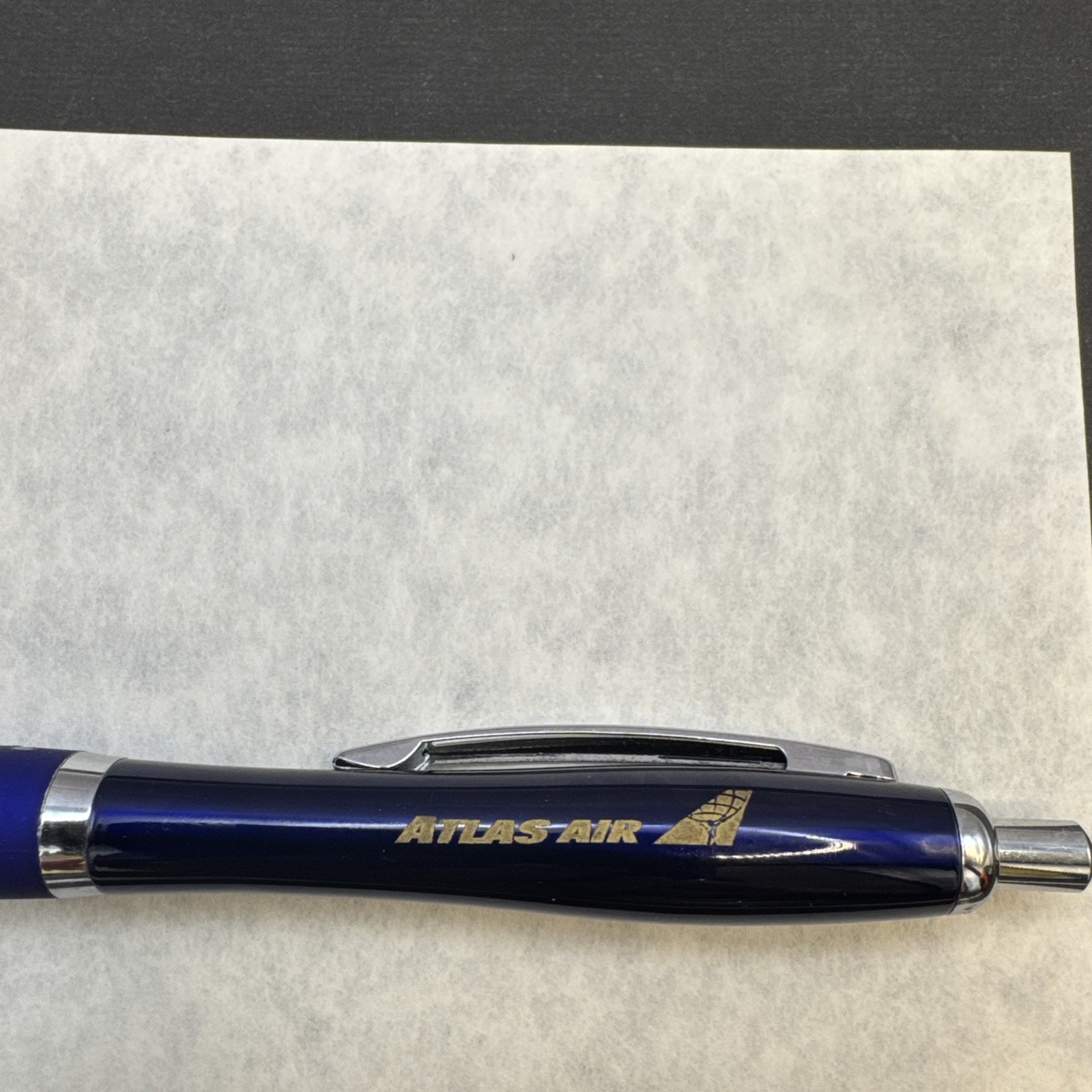 Atlas Air Promotional Blue Ballpoint Pen Rubber Grip Retractable Advertising