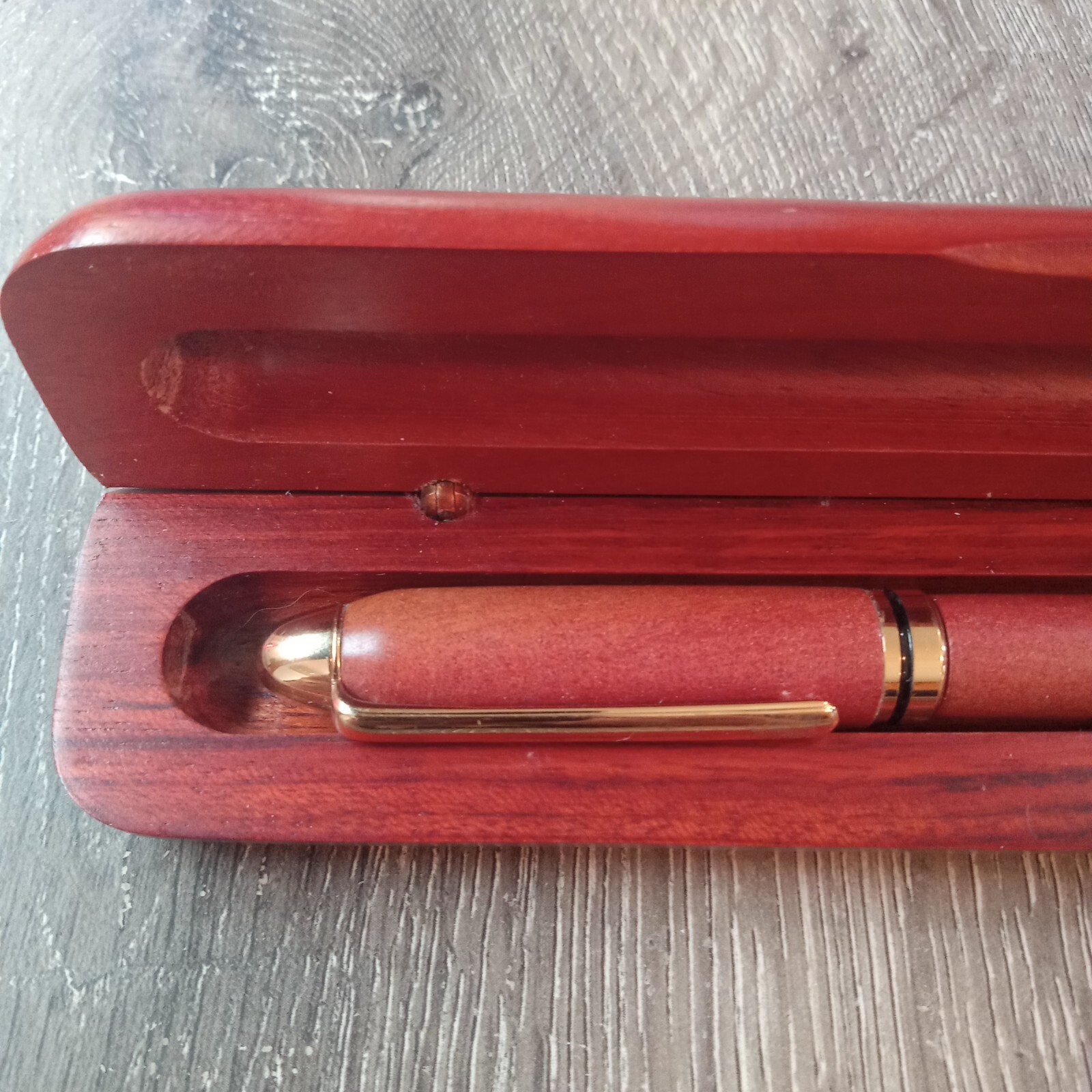 Mohagonay Wood Case & Writing Pen INK PEN WORKS Unbranded Brown & Gold
