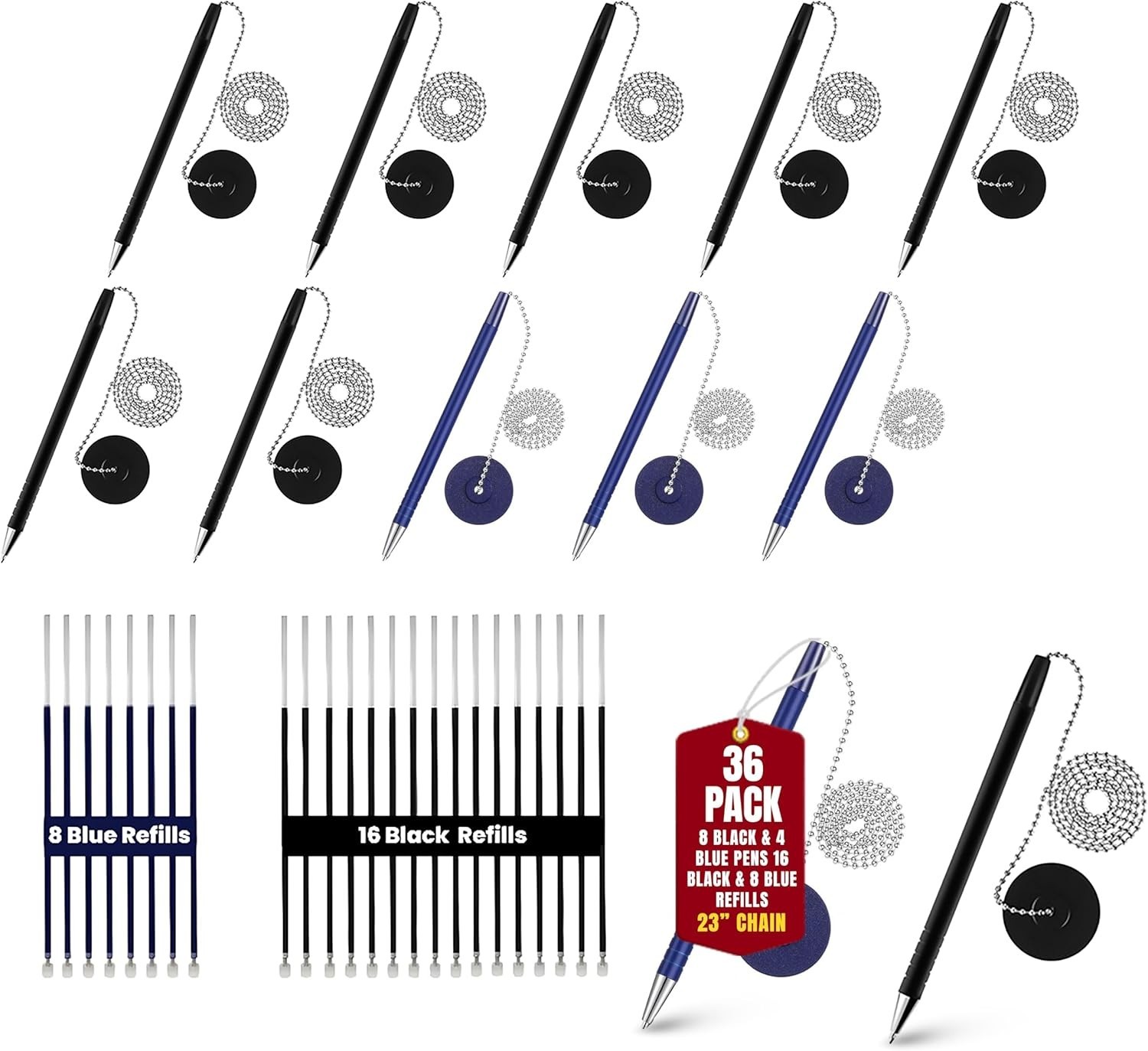 Juvale 3 Pack Desk Pen with Chain – Adhesive Security Pen Holder – 26″ Long Chai