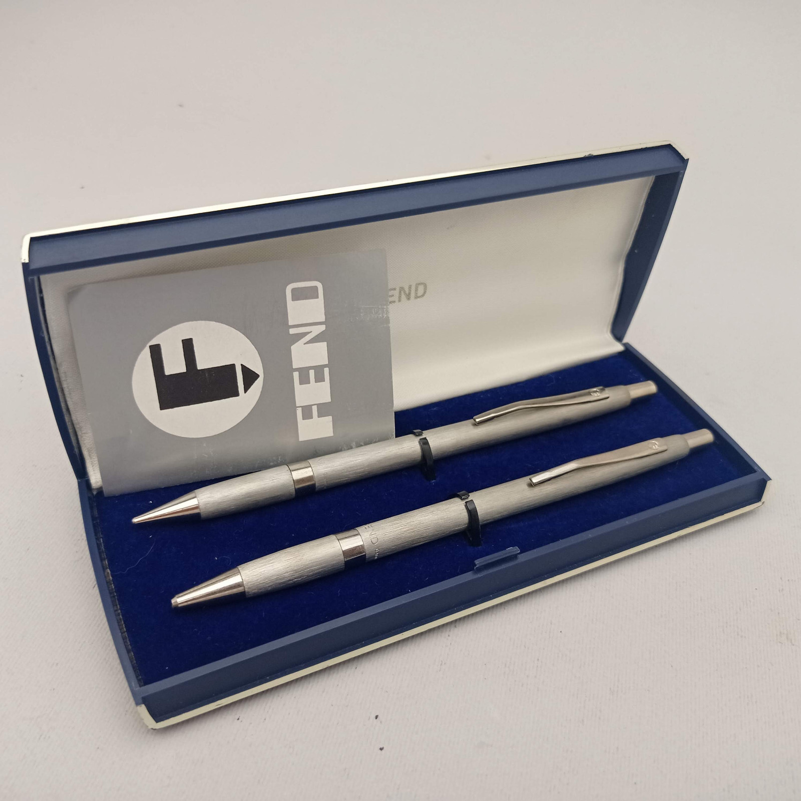 FEND BRUSHED STEEL BALLPOINT PEN AND MECHANICAL PENCIL 0.5MM SET VINTAGE UNUSED