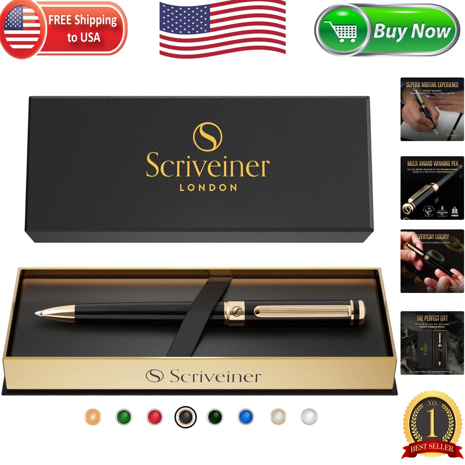 Elegant Black and Gold Ballpoint Pen – Schmidt Refill, Ideal for Executives